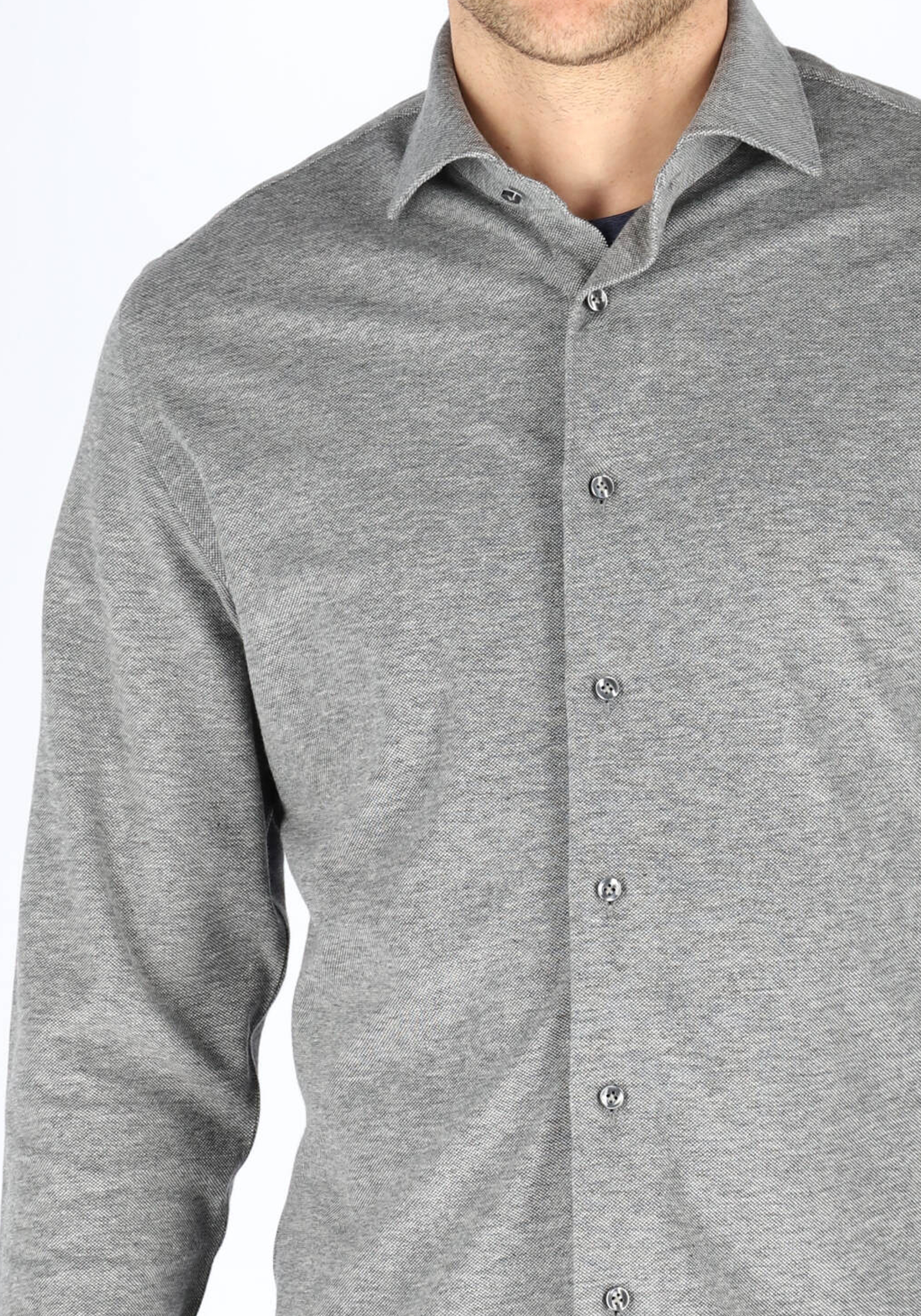 Profuomo slim fit jersey overhemd, knitted shirt pique, antraciet grijs melange