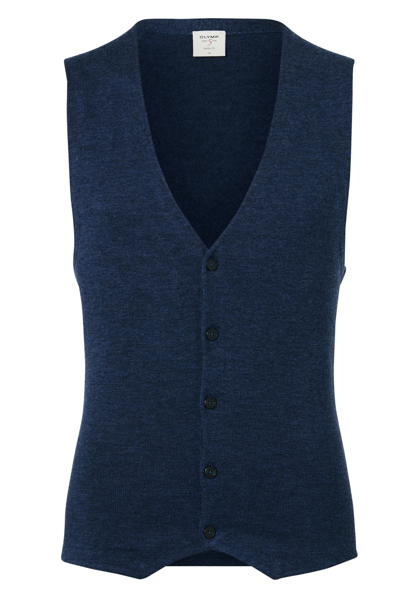 OLYMP Level 5 body fit gilet, wol met zijde, blauw mouwloos vest