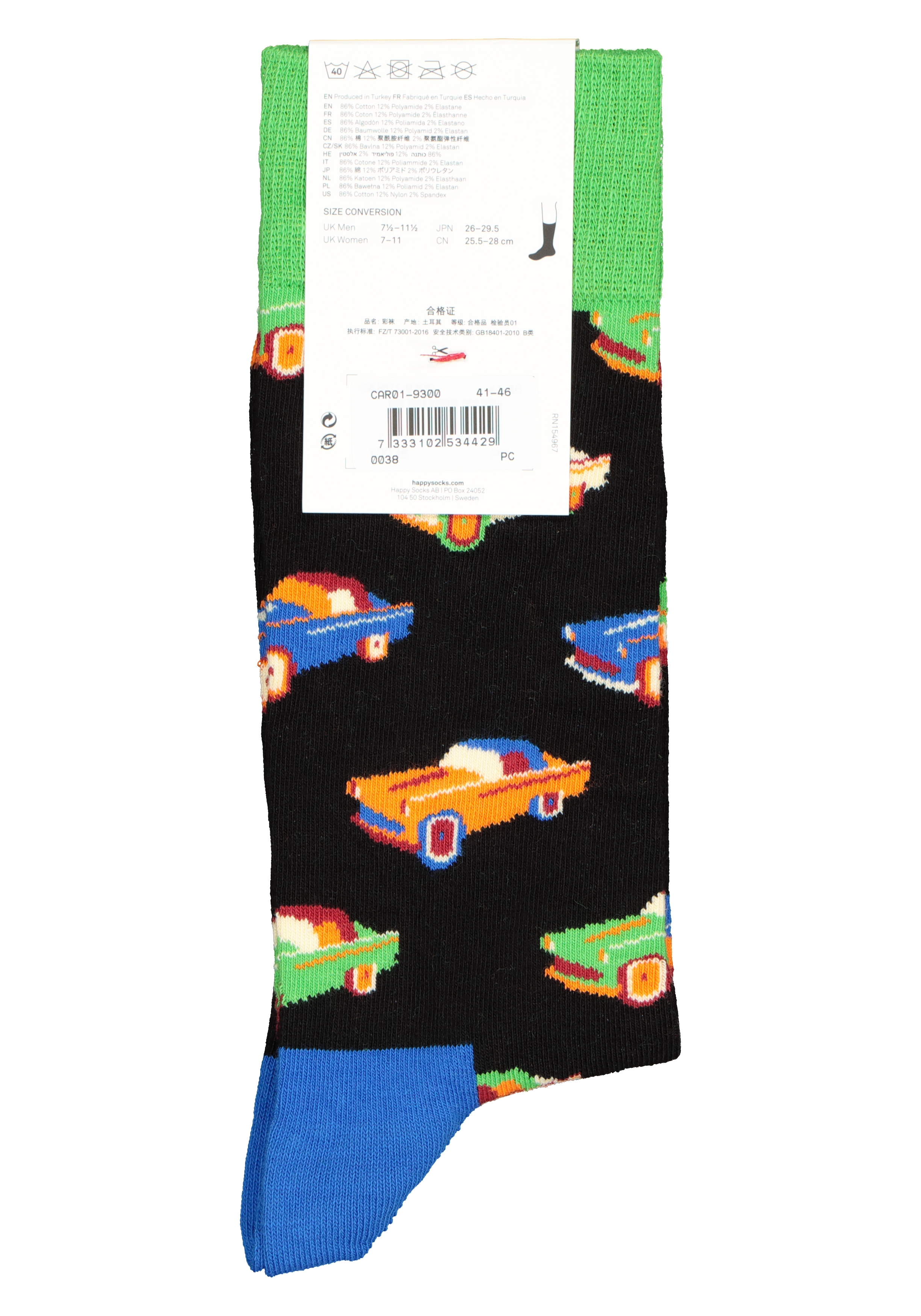 Happy Socks Car Sock, zwart met autootjes