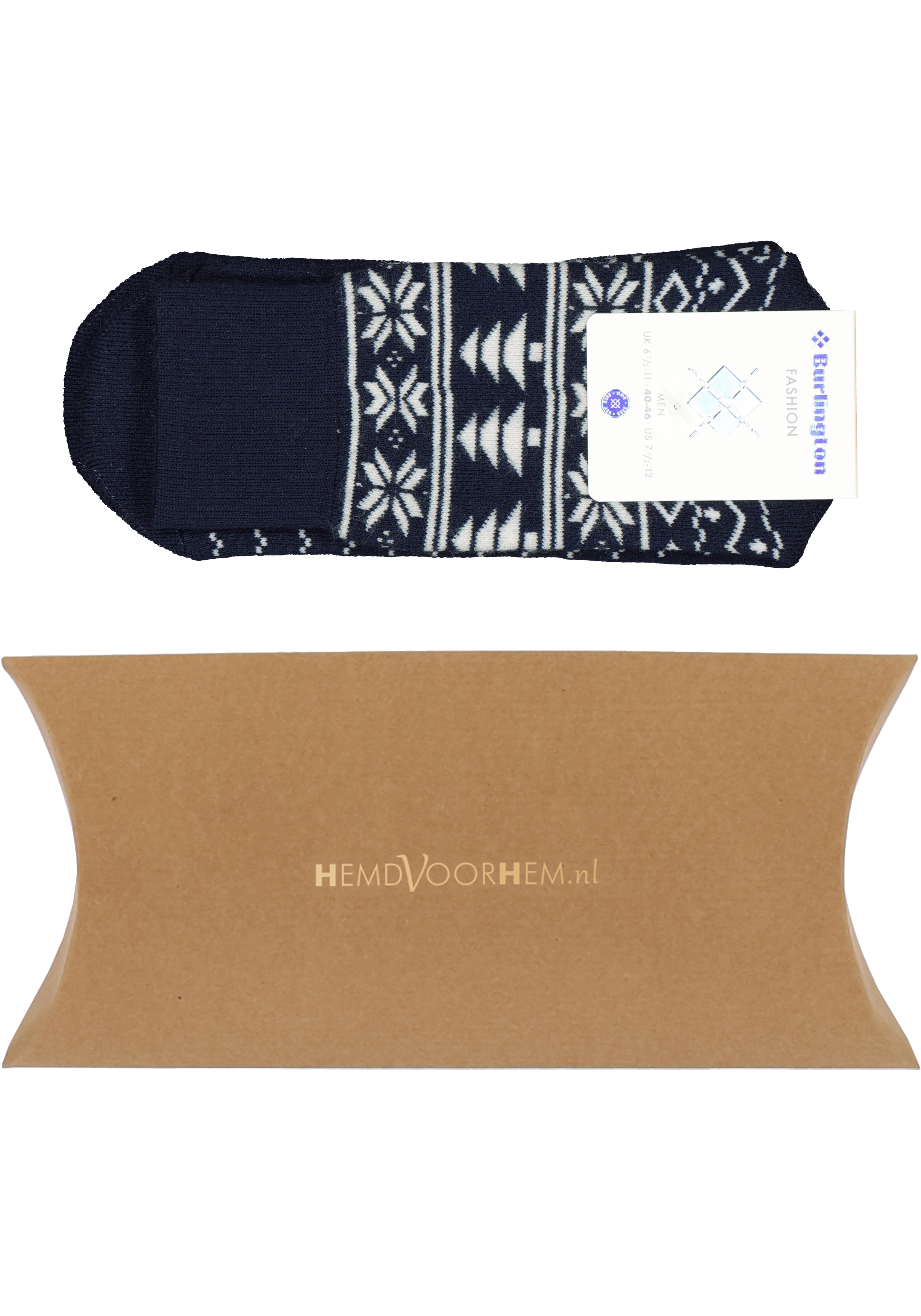 Burlington Homepads Fair Isle cadeau, huissokken winter, blauw met wit in cadeauverpakking