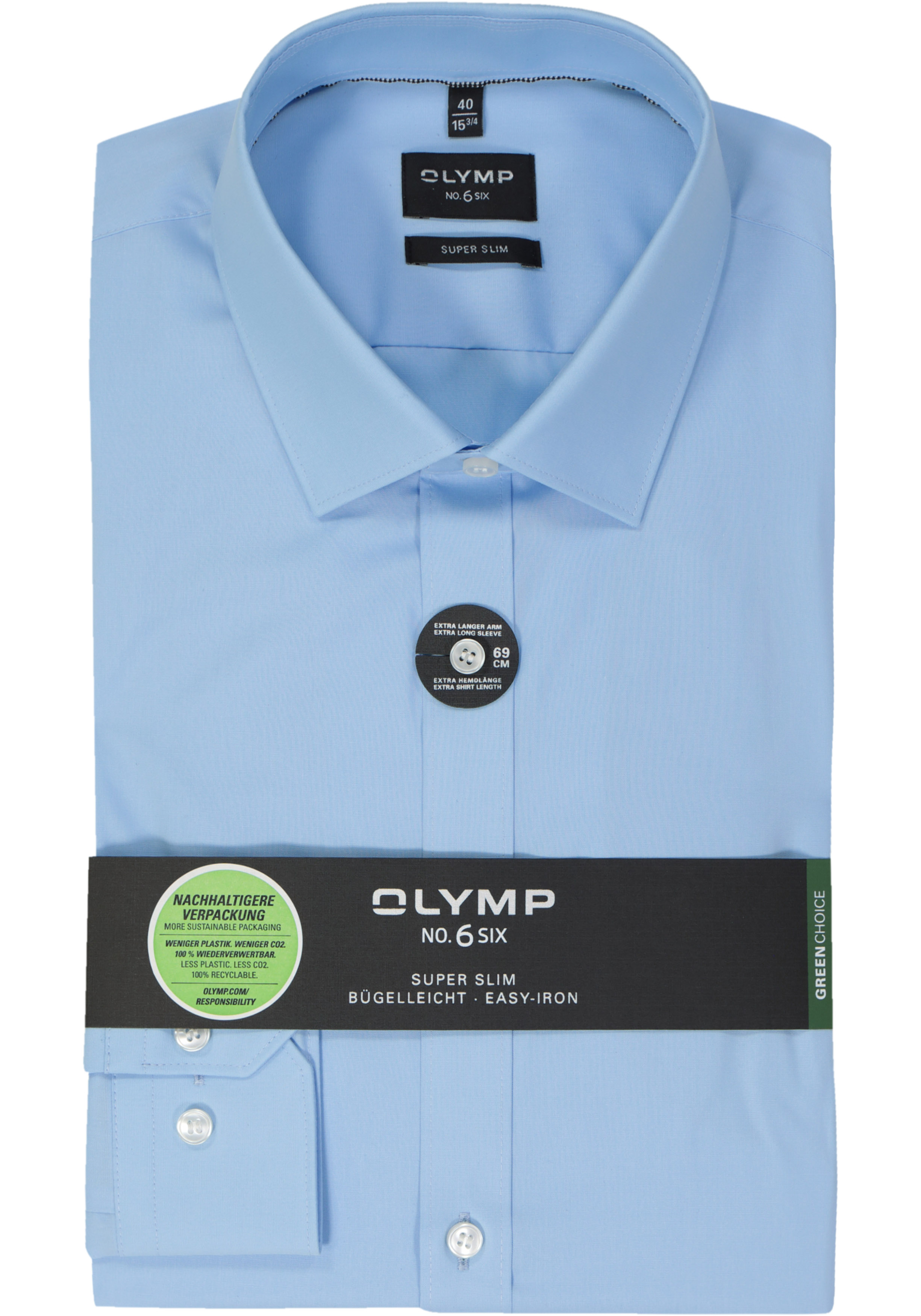 OLYMP No. Six super slim fit overhemd, mouwlengte 7, lichtblauw