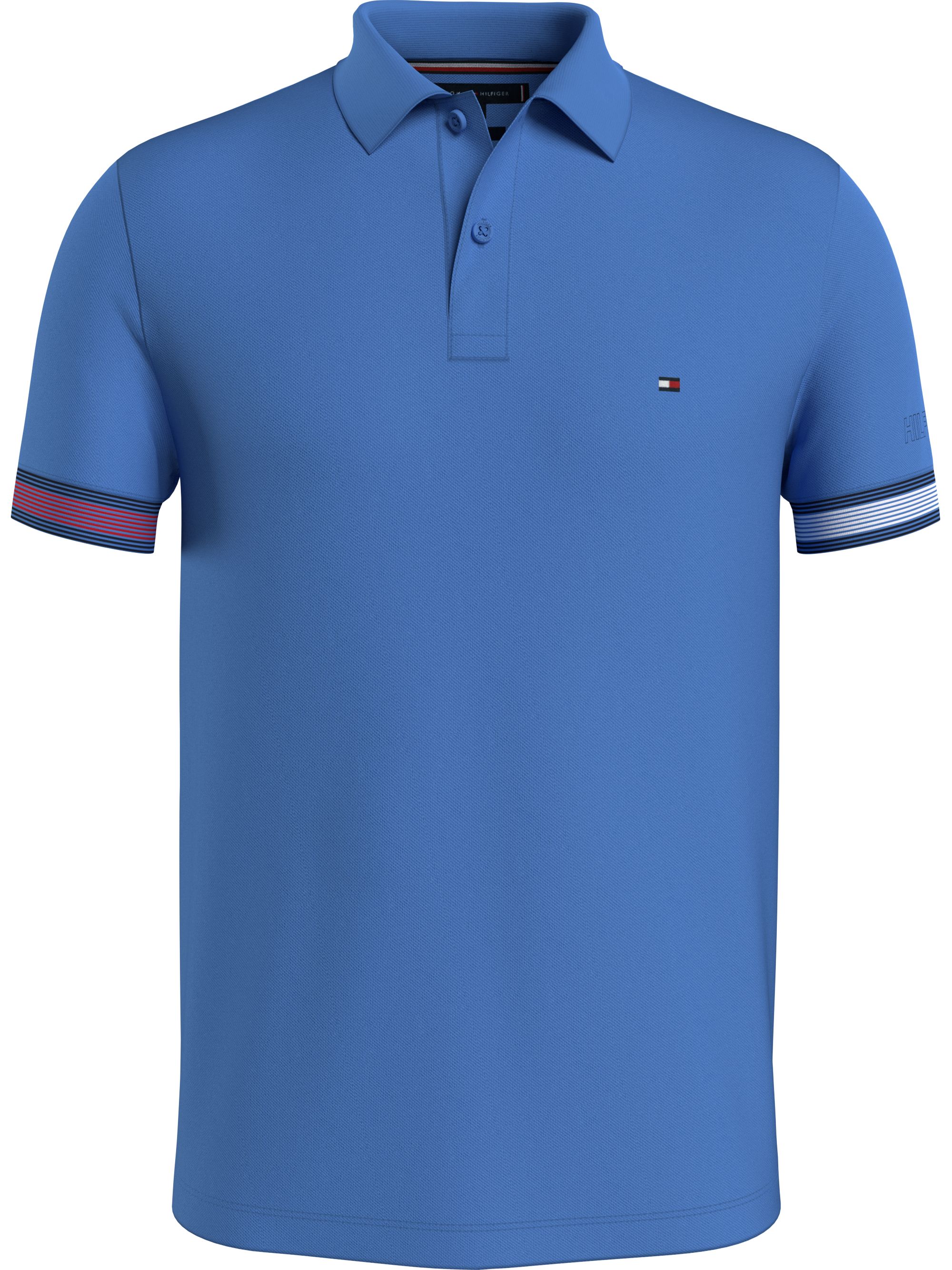 Tommy Hilfiger Flag Cuff Slim Polo, heren poloshirt, middenblauw