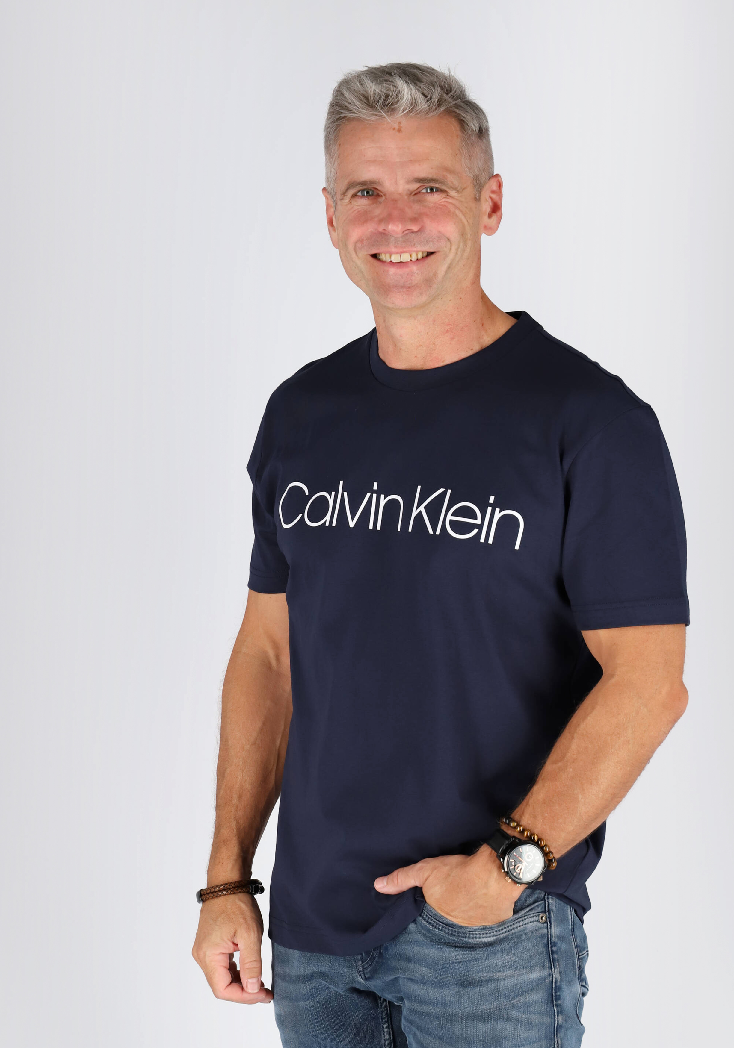 Calvin Klein Cotton Front Logo T-shirt, heren T-shirt korte mouw O-hals, blauw