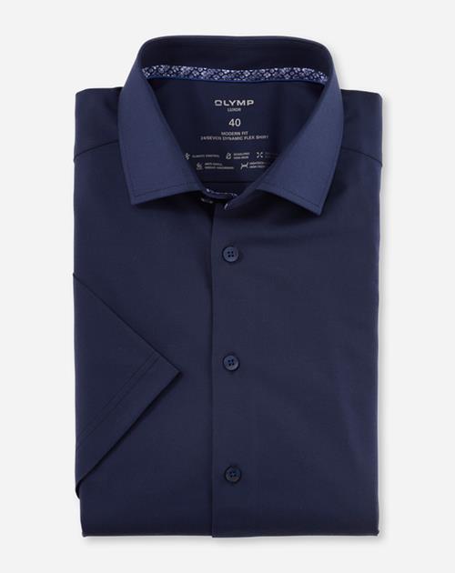 OLYMP Luxor 24/7 modern fit overhemd, korte mouw, structuur, marineblauw