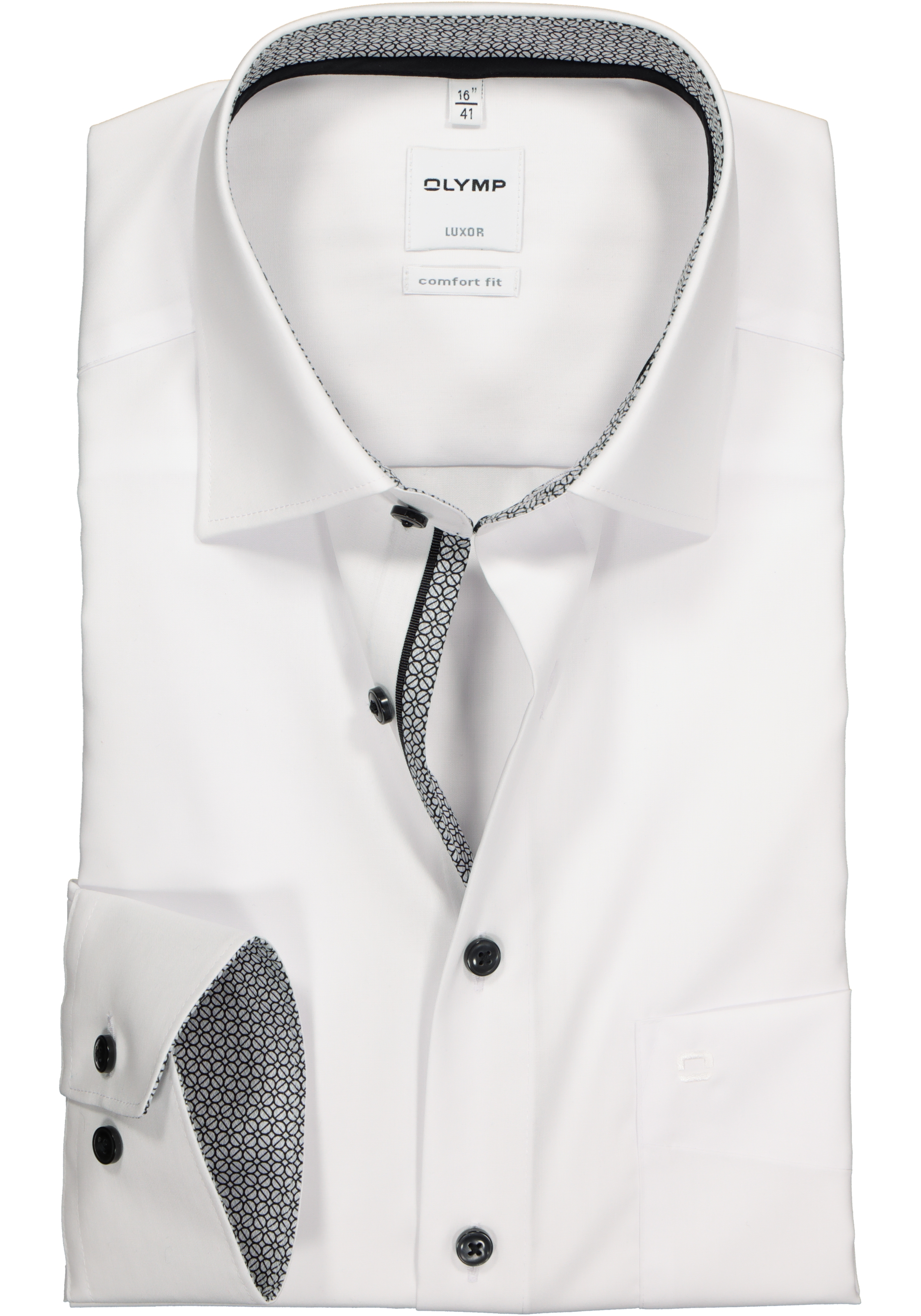 OLYMP Luxor comfort fit overhemd, wit (zwart contrast)