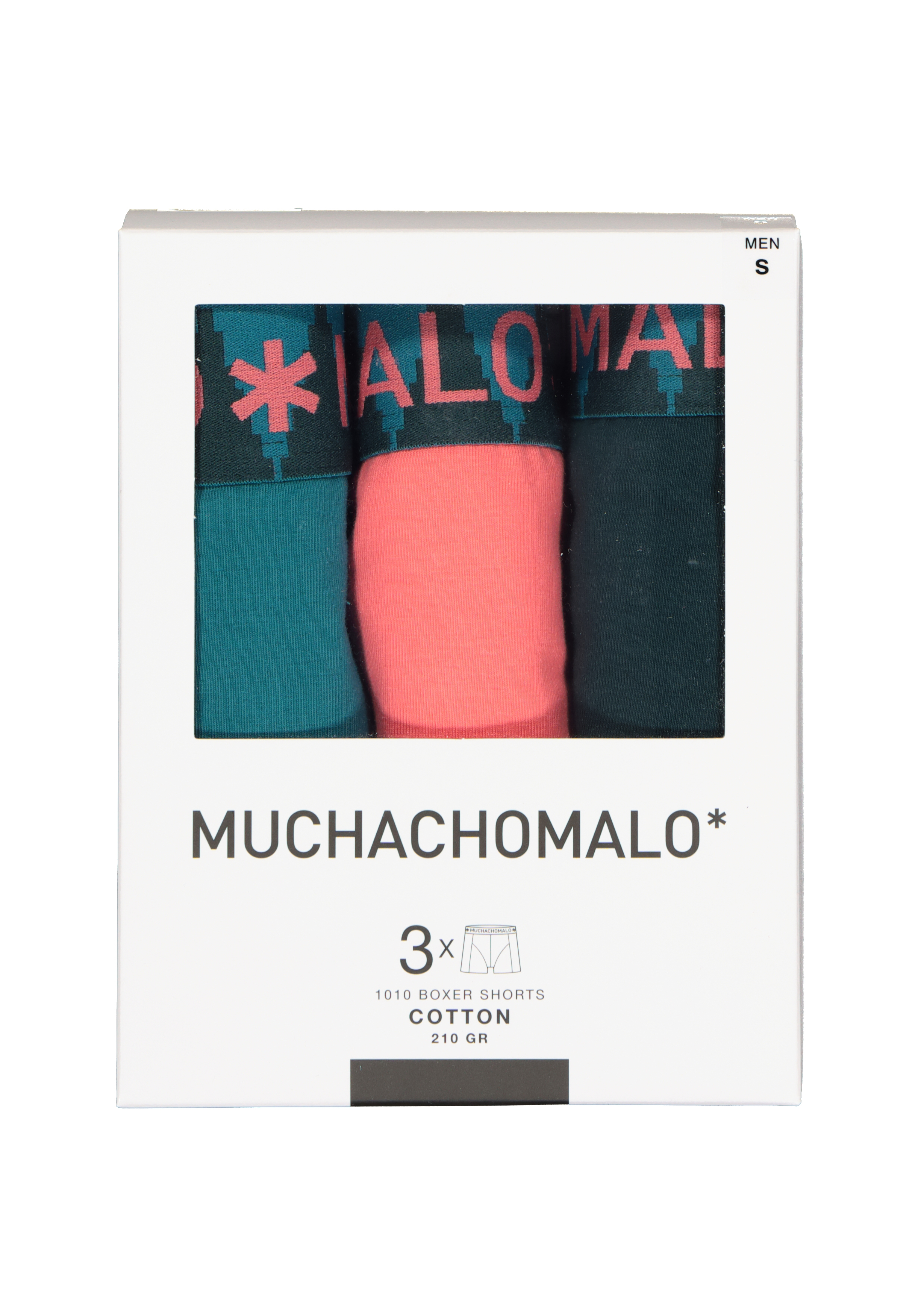 Muchachomalo heren boxershorts (3-pack), heren boxers normale lengte Solid, groen, rood, grijs
