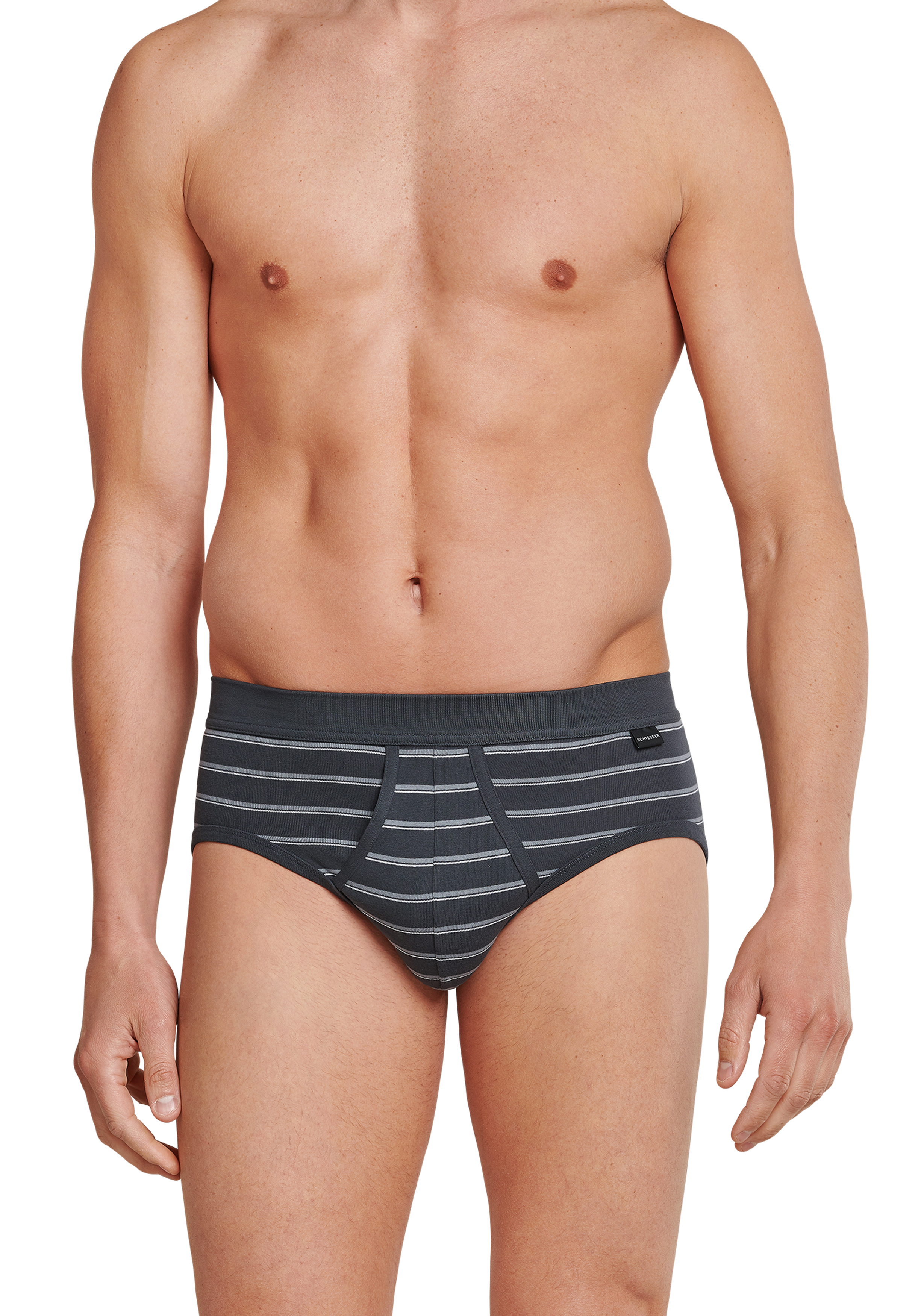 SCHIESSER Original Classics sportslips (2-pack), Feinripp met gulp, antraciet gestreept           