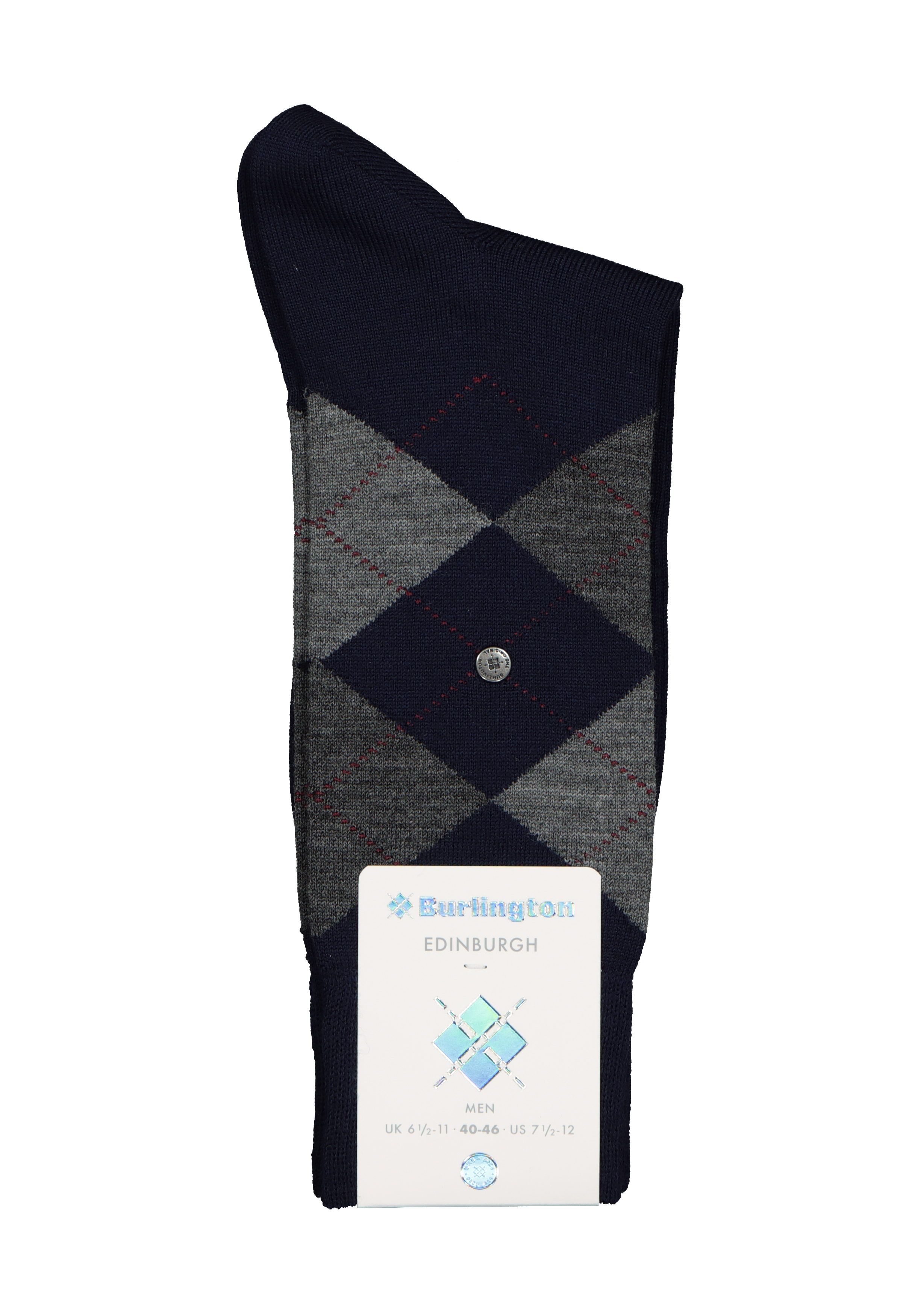 Burlington Edinburgh herensokken, wol, marine blauw met grijs