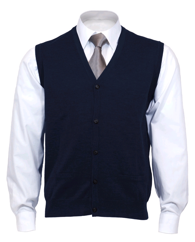 OLYMP modern fit mouwloos vest wol, V-hals, marine blauw