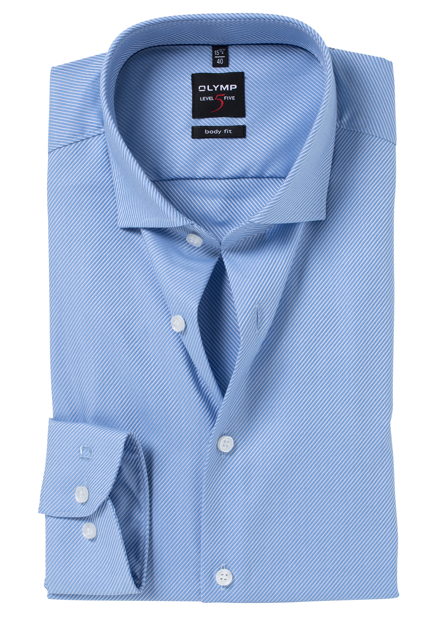 OLYMP Level 5 body fit overhemd, mouwlengte 7, lichtblauw diamant twill