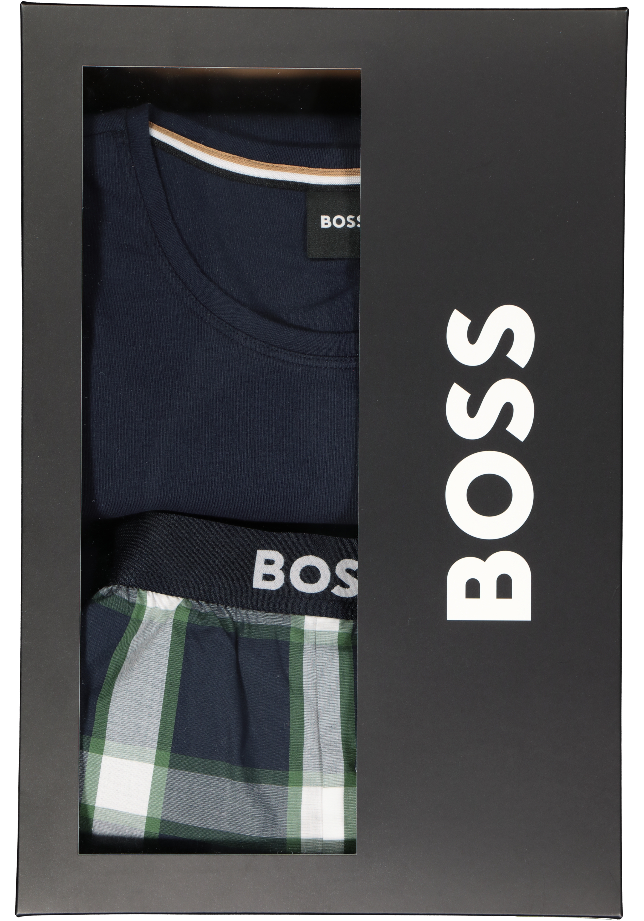 BOSS Long Set, heren lounge set, blauw met groen-blauw geruite broek