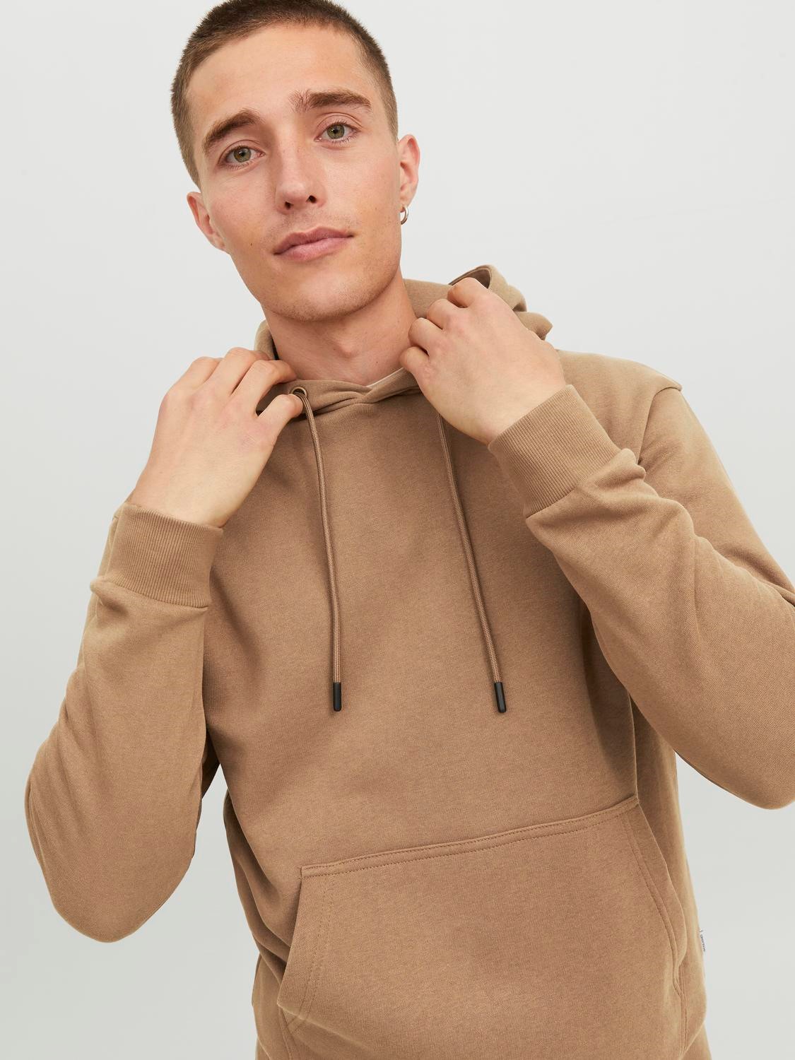 JACK & JONES Bradley sweat hood regular fit, heren hoodie katoenmengsel met capuchon, camel bruin