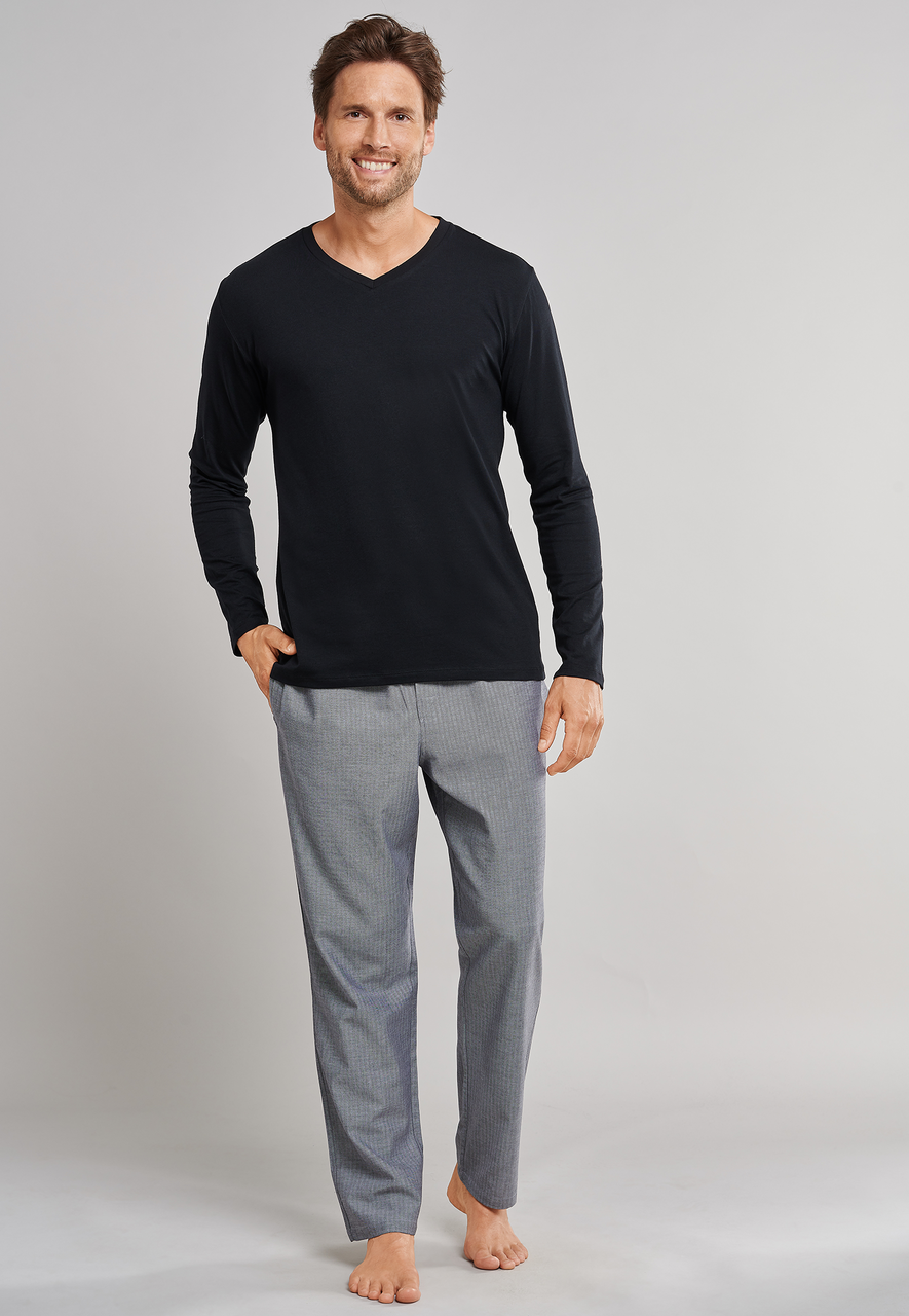 SCHIESSER Mix+Relax T-shirt, heren shirt lange mouwen v-hals zwart