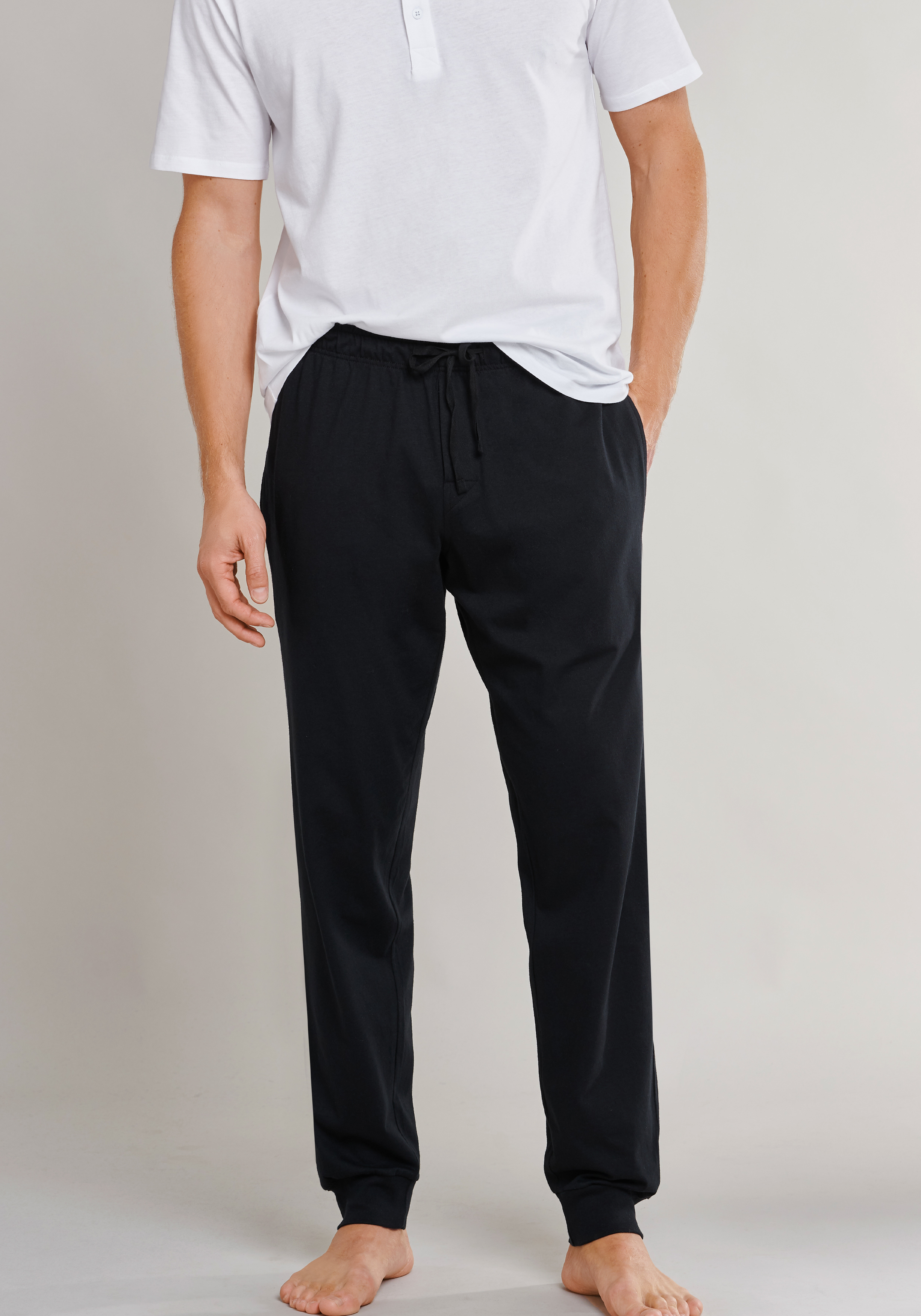 SCHIESSER Mix+Relax lounge broek, lange pijpen met boord, dun, zwart