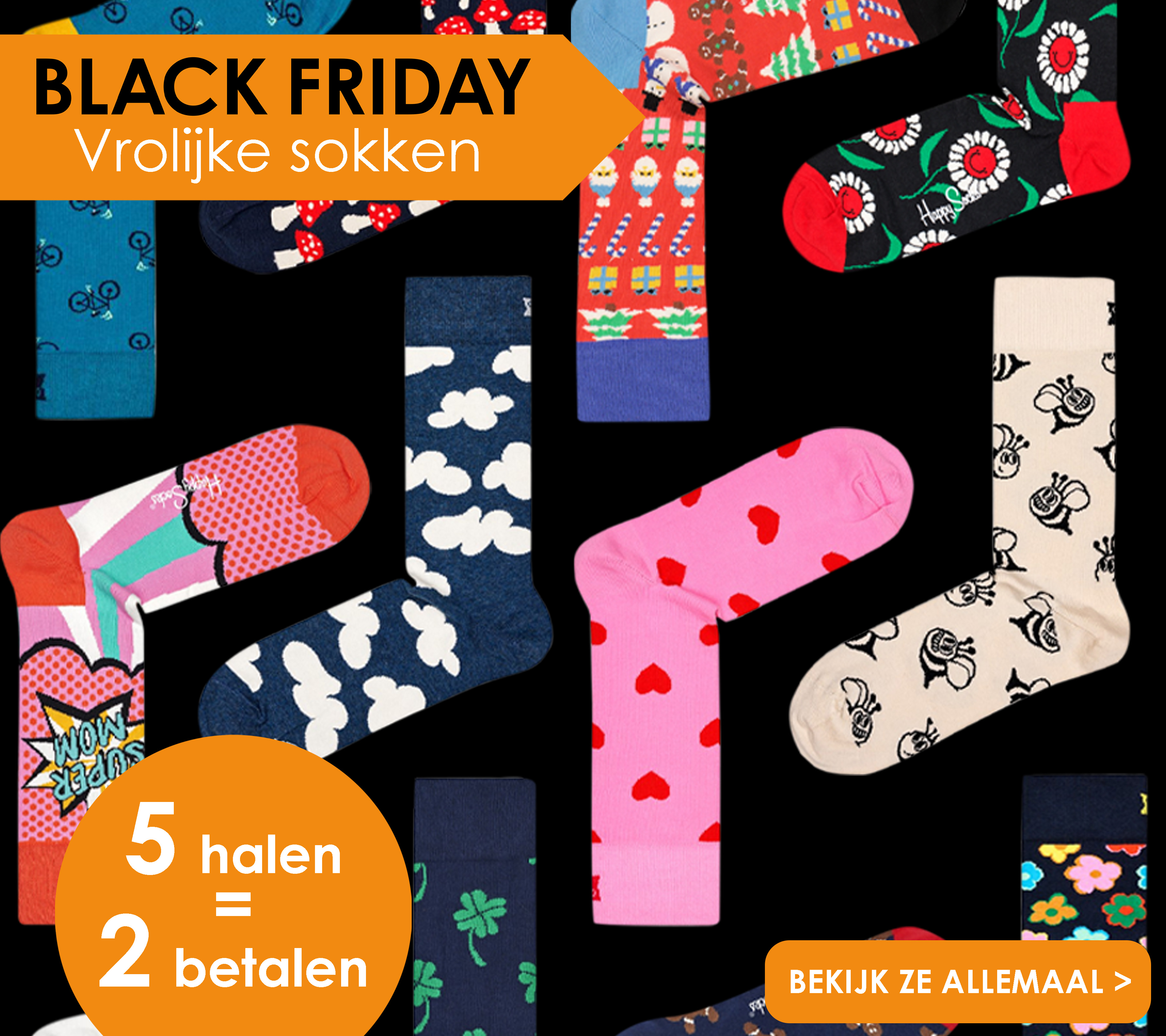 Vrolijke sokken 5 pakjes halen is 2 betalen bij HemdVoorHem.nl