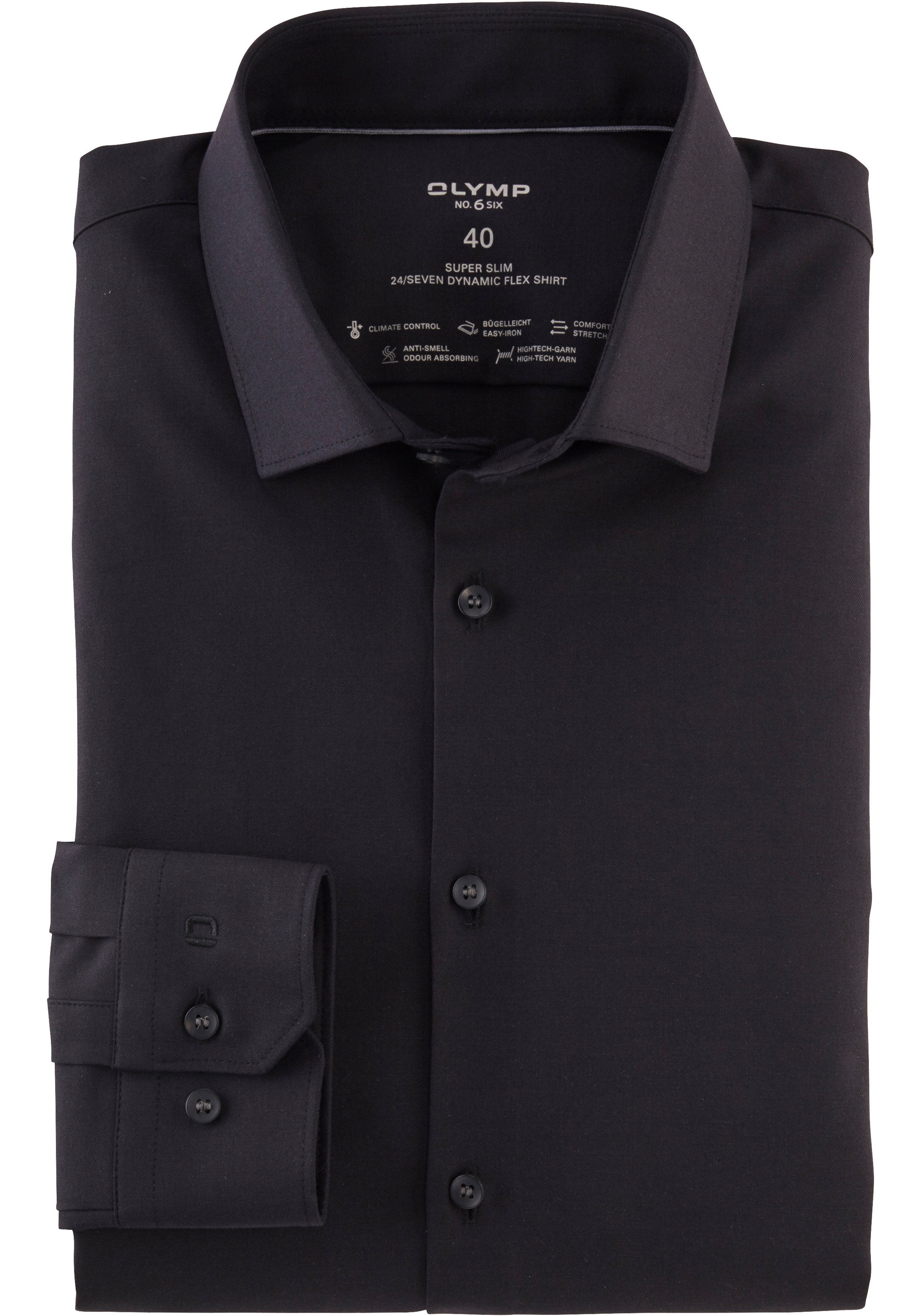 OLYMP 24/7 No. 6 Six super slim fit overhemd, twill, zwart