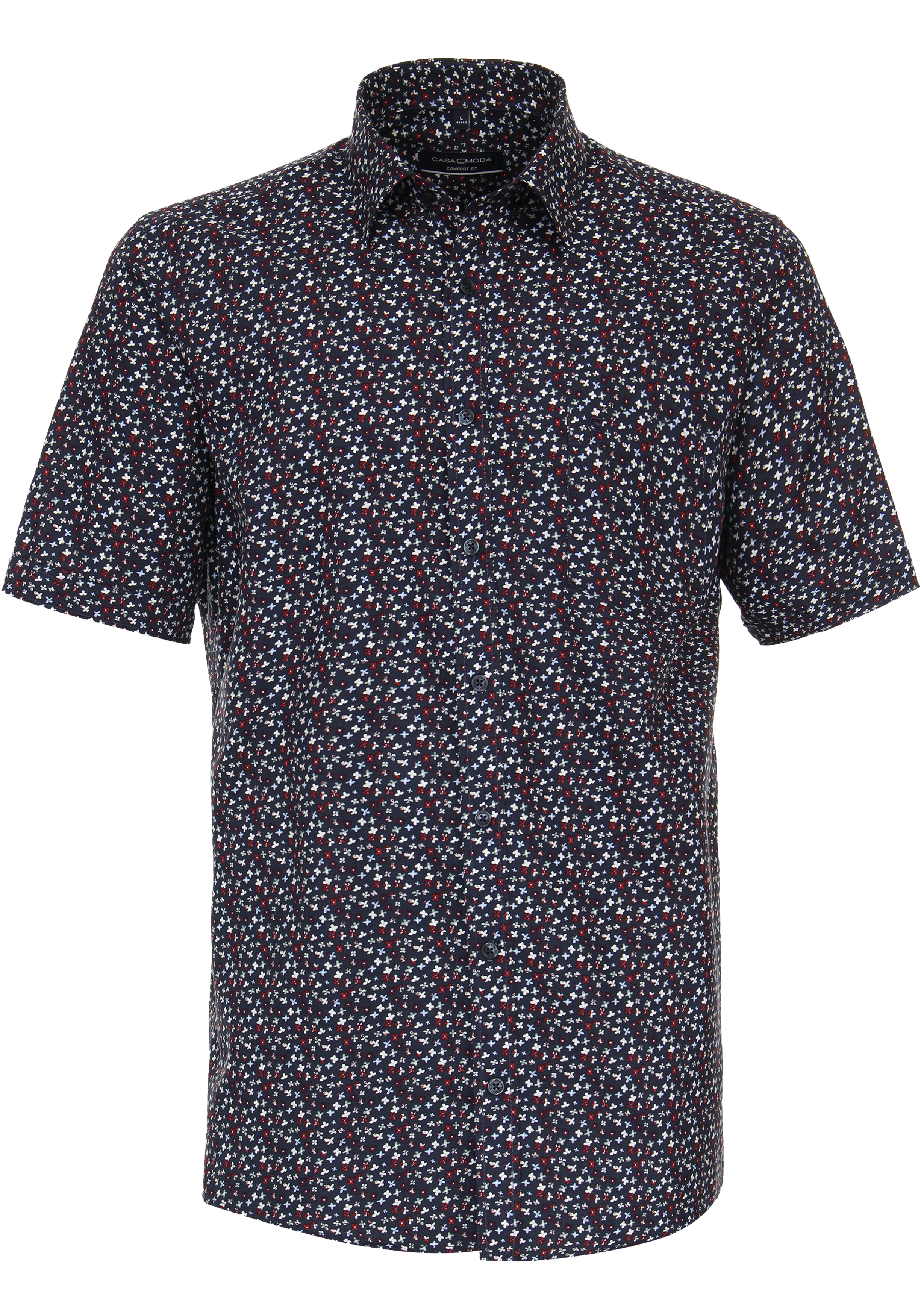 CASA MODA Sport comfort fit overhemd, korte mouw, popeline, blauw dessin