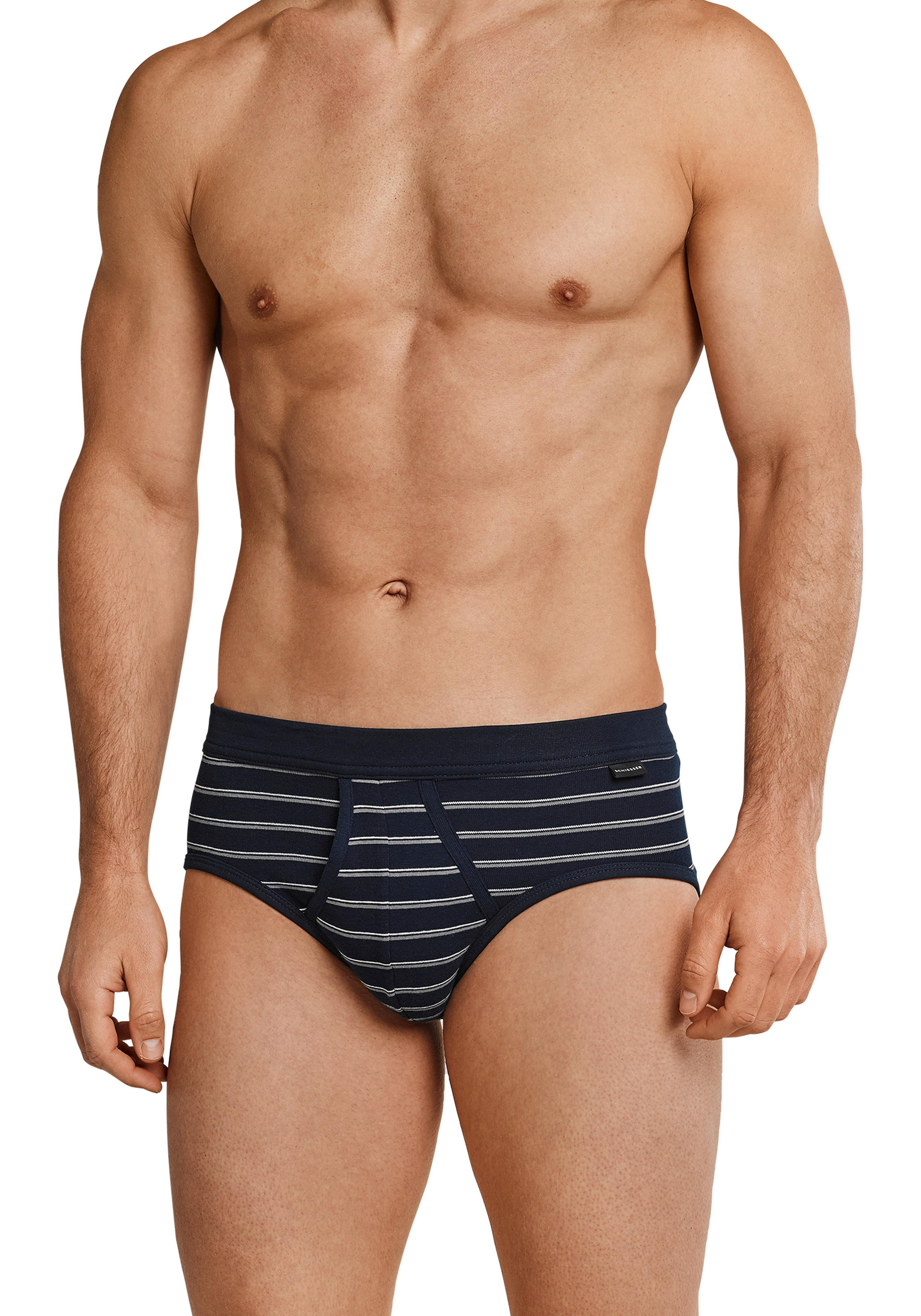 SCHIESSER Original Classics sportslips (2-pack), Feinripp met gulp, donkerblauw gestreept           