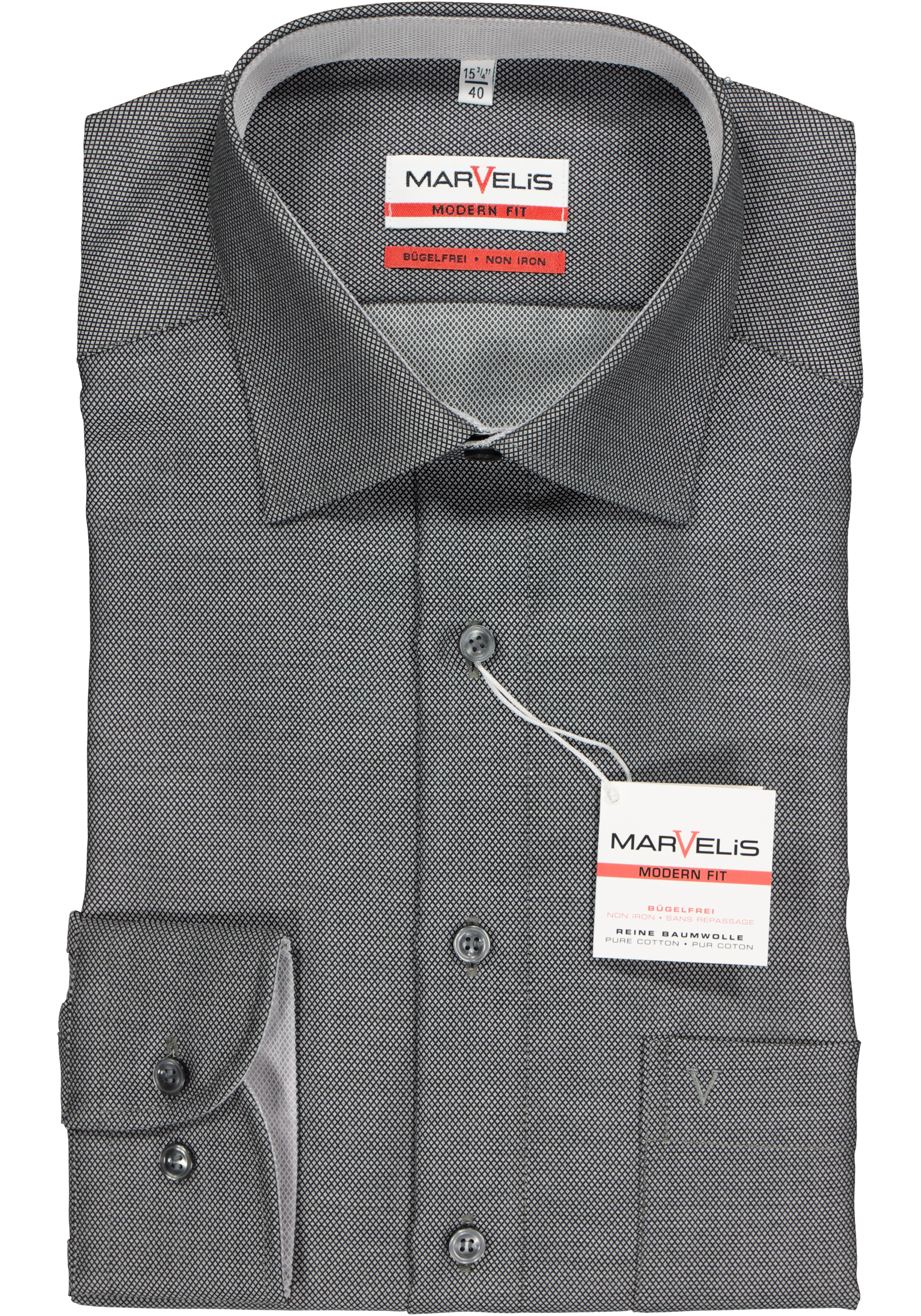 MARVELIS modern fit overhemd, zwart structuur (contrast) 