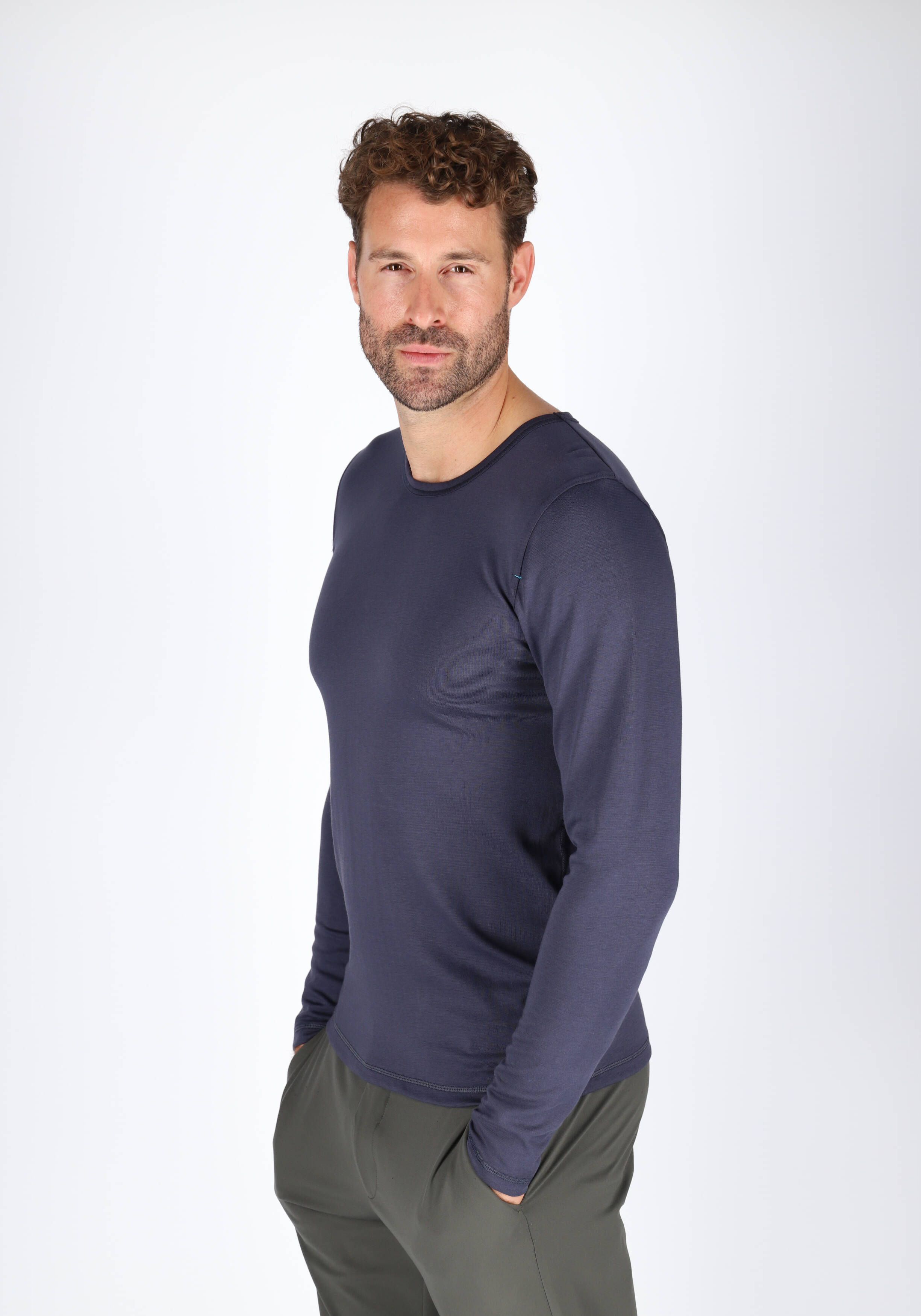 Ceceba heren T-shirt lange mouw met O-hals (1-pack), donkerblauw
