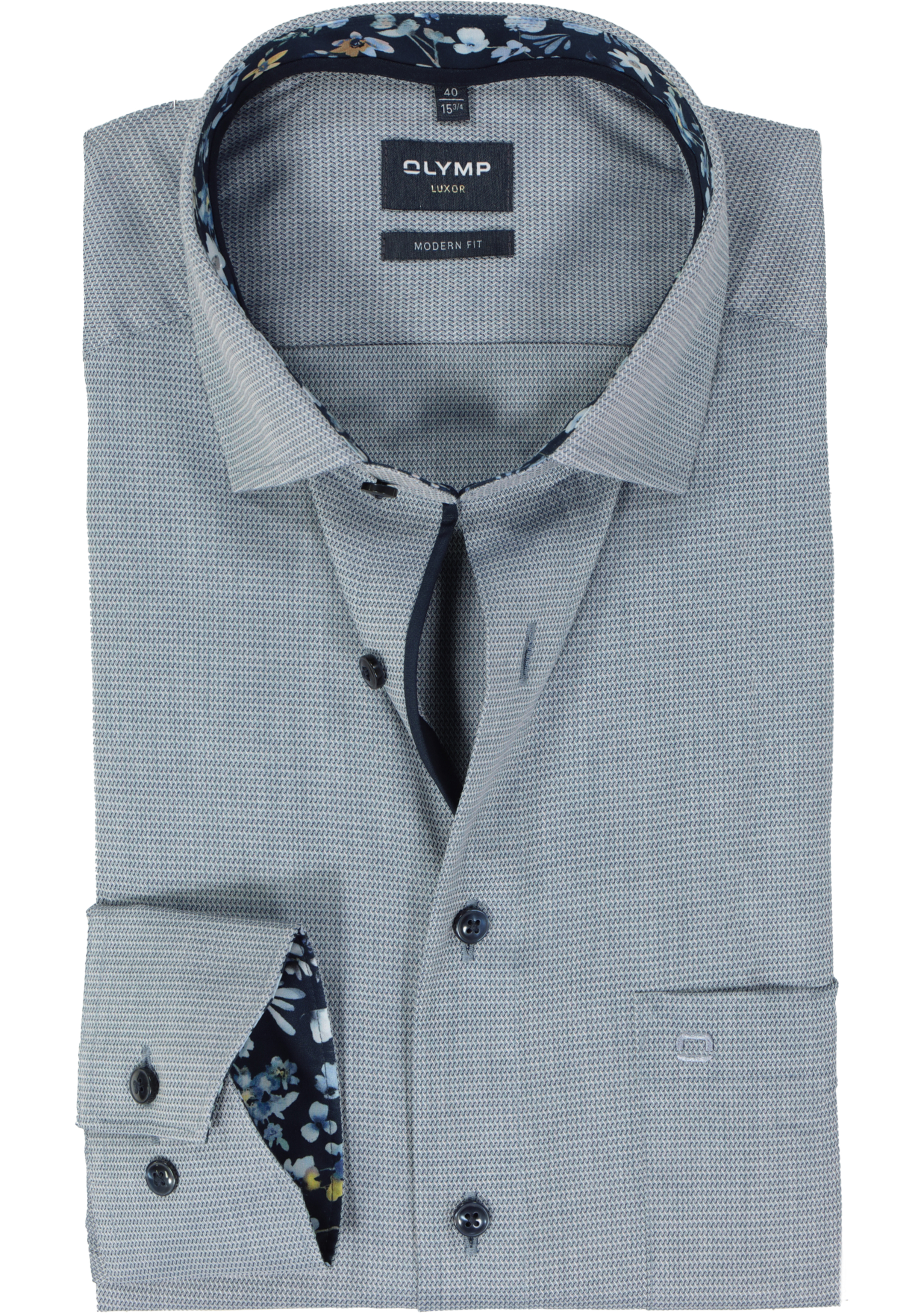 OLYMP modern fit overhemd, mouwlengte 7, structuur, marine blauw