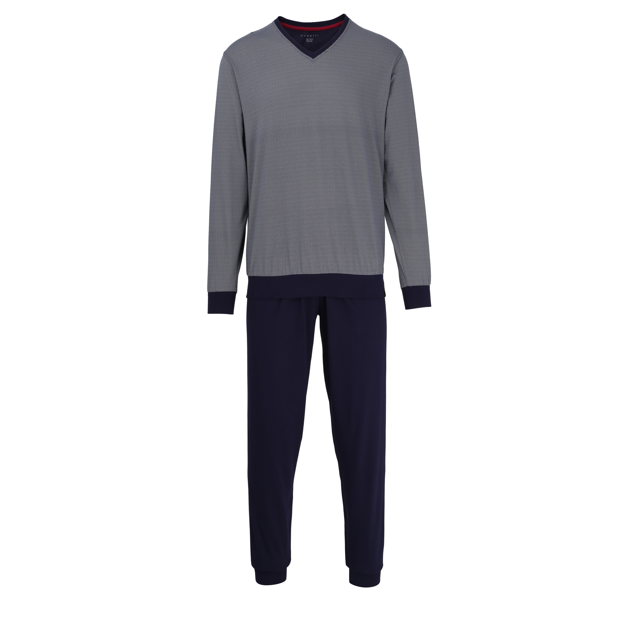 BUGATTI heren pyjama V-hals, donkerblauw dessin