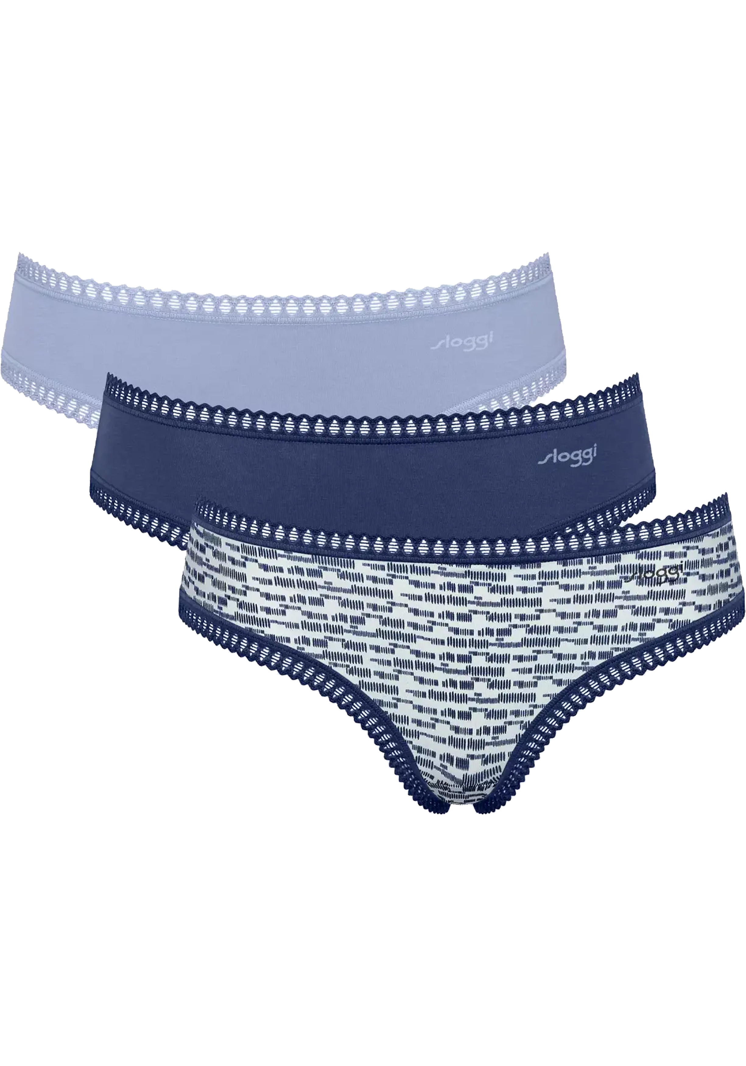 Sloggi Women GO Crush Hipster (3-pack), dames slip, lichtblauw, donkerblauw, print