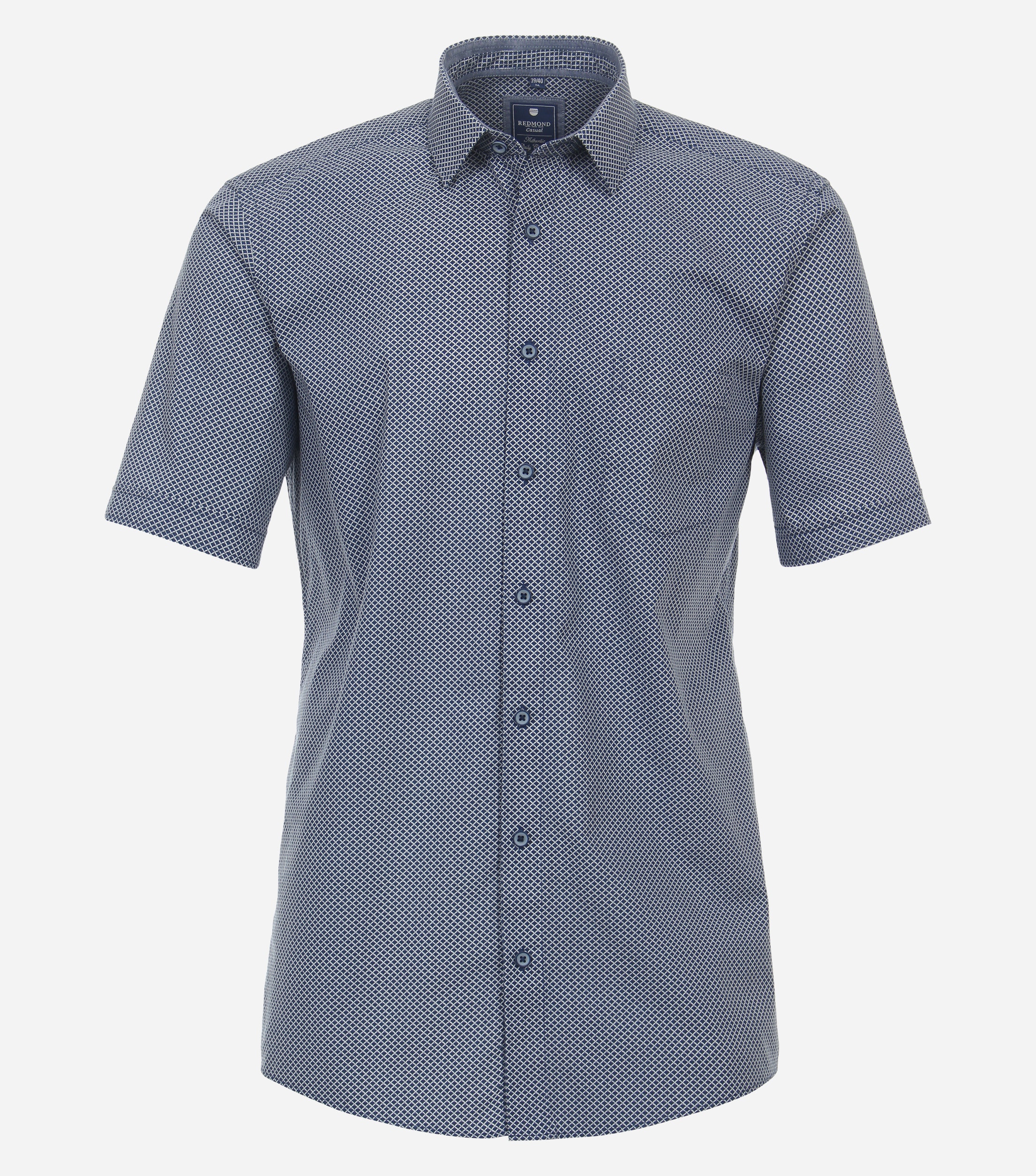 Redmond modern fit overhemd, korte mouw, popeline, blauw dessin
