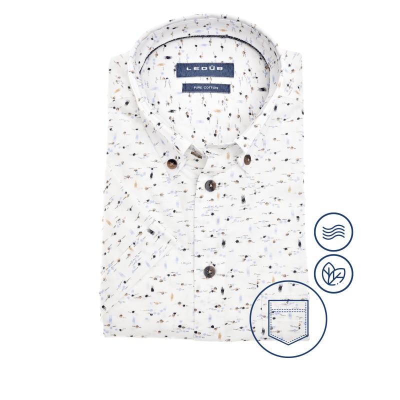 Ledub modern fit overhemd, korte mouw, wit dessin