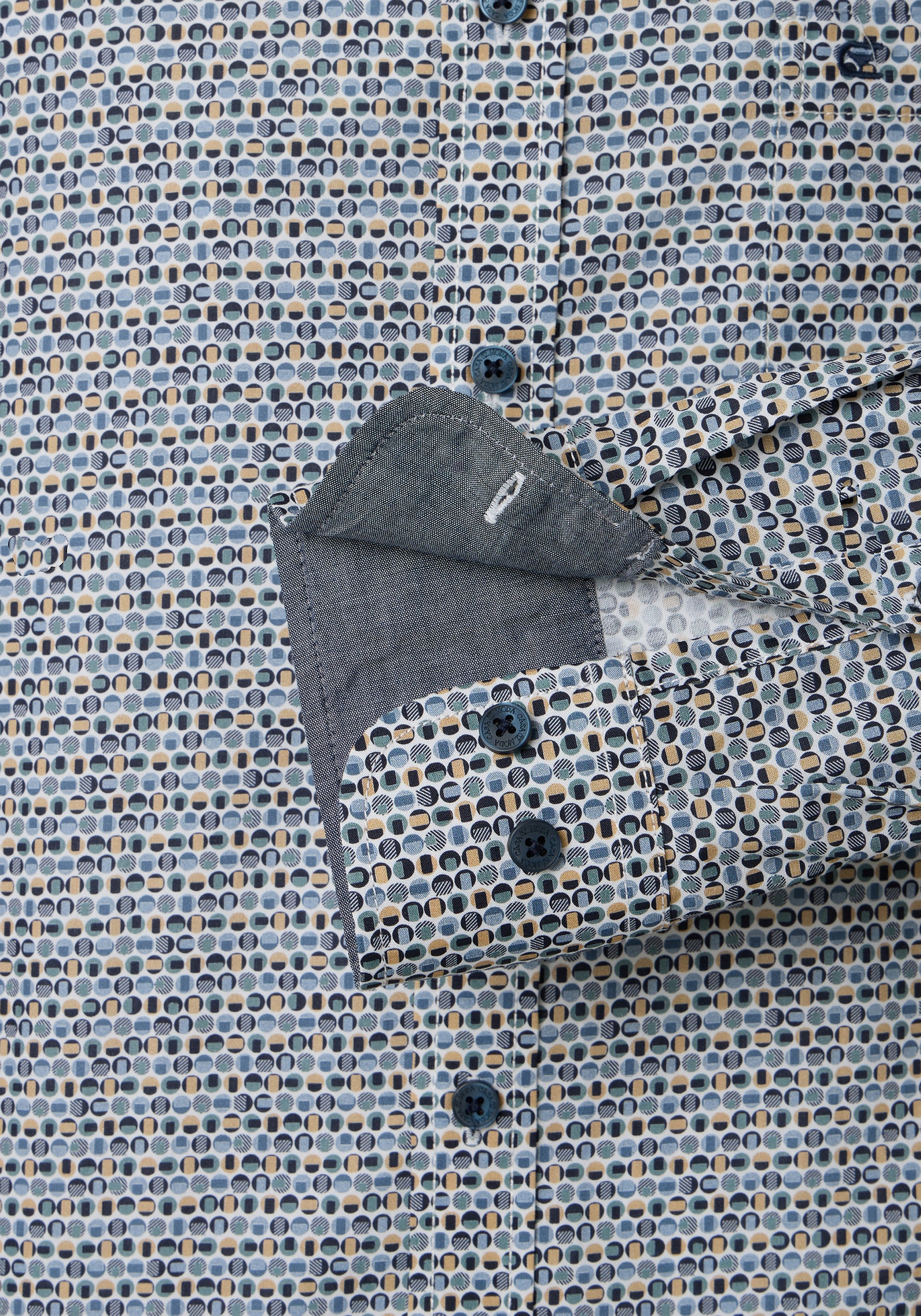 CASA MODA Sport casual fit overhemd, popeline, blauw met beige en wit dessin