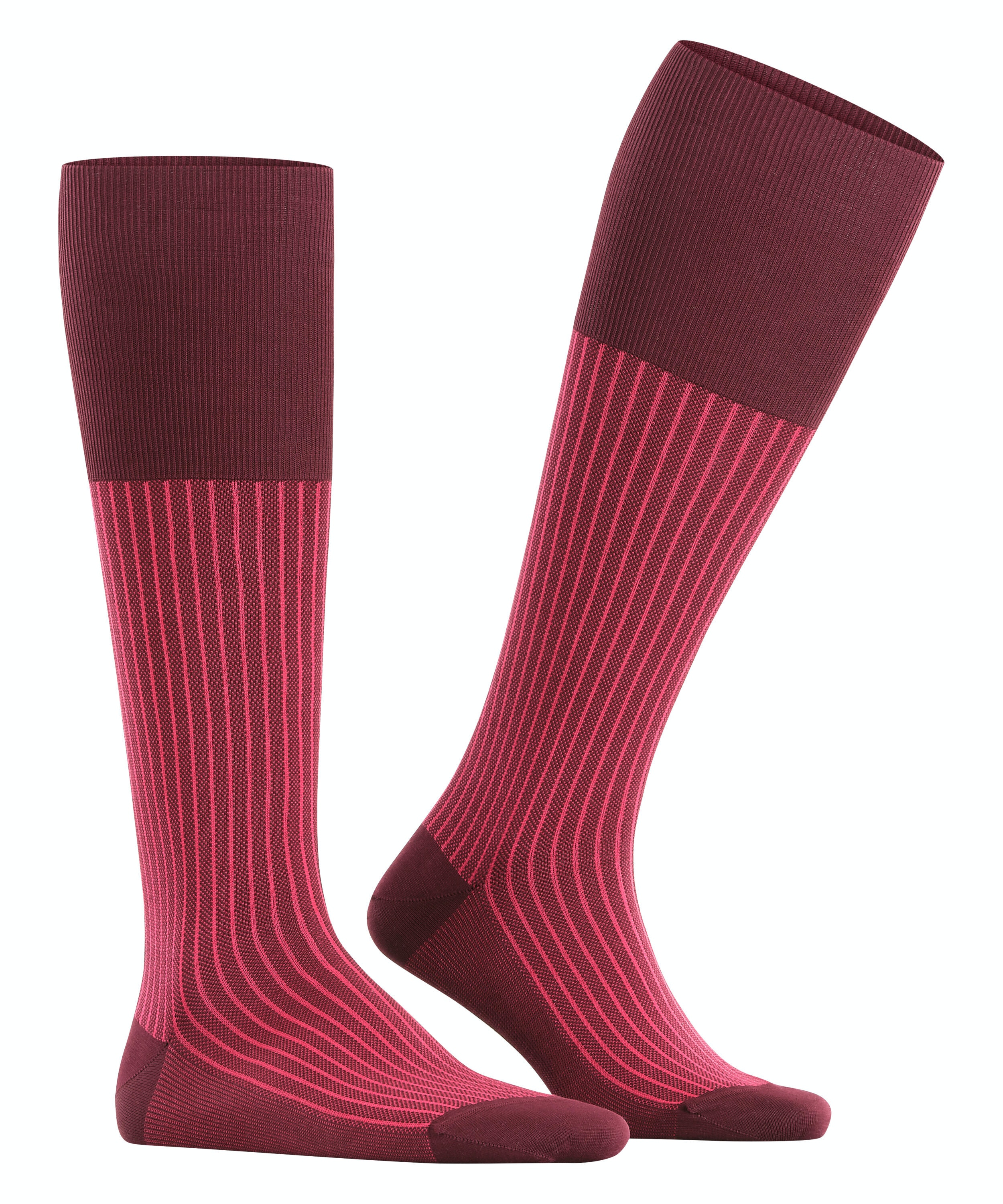 FALKE Oxford Stripe heren kniekousen, donkerrood (barolo)