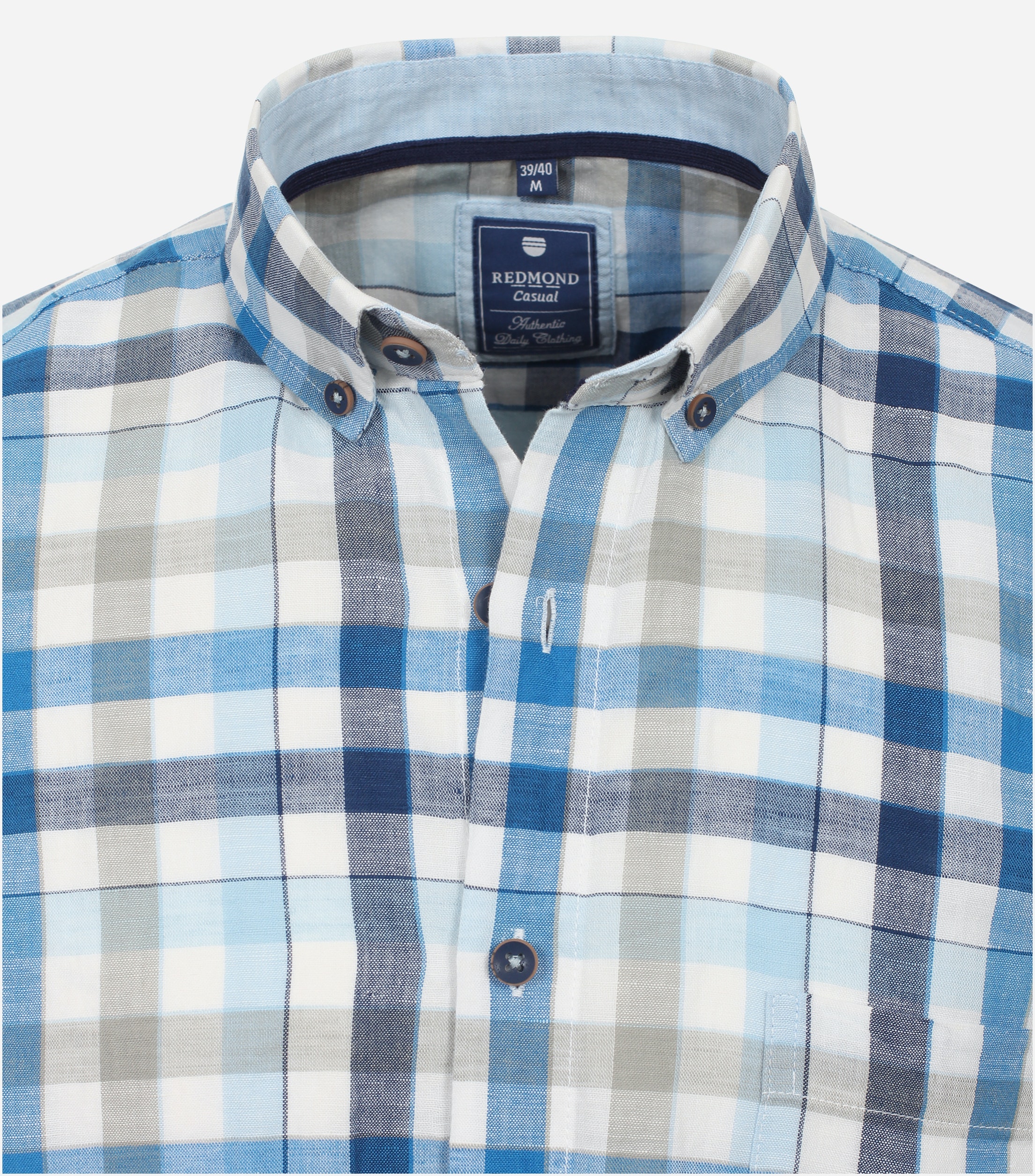 Redmond comfort fit overhemd, korte mouw, popeline, blauw geruit