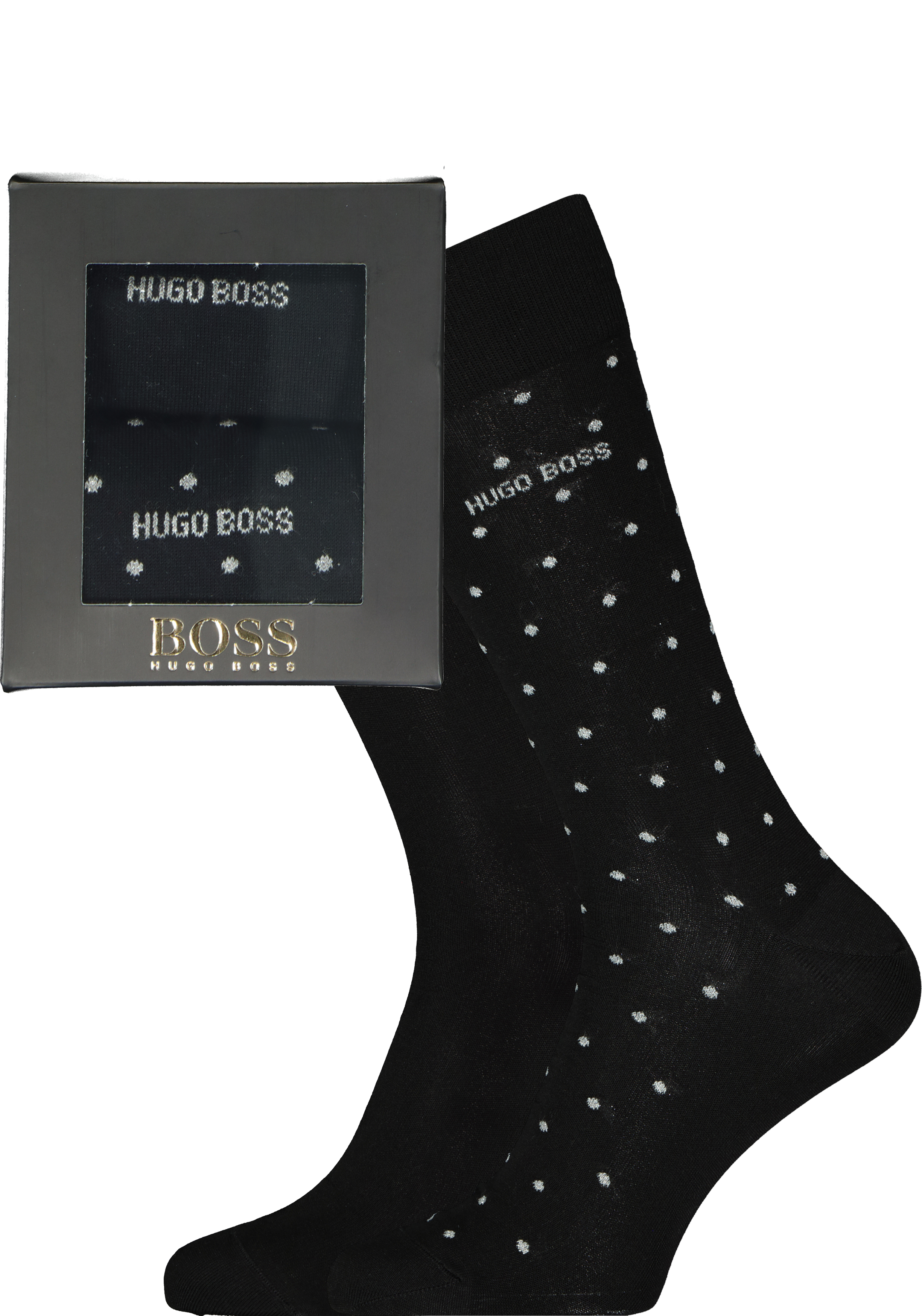 HUGO BOSS cadeauset sokken (2-pack), zwart en zwart met wit gestipt