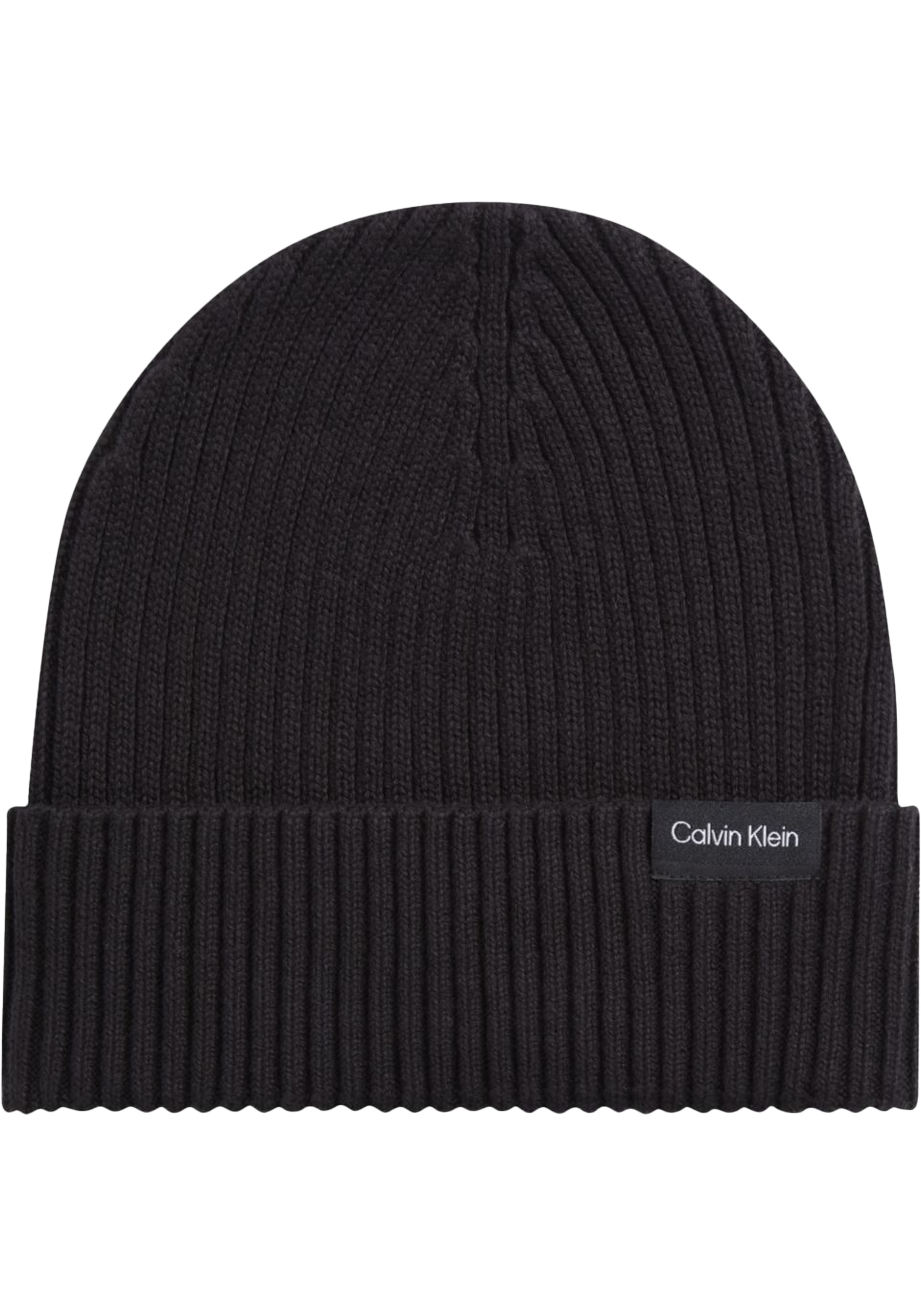 Calvin Klein muts, classic cotton rib beanie, zwart