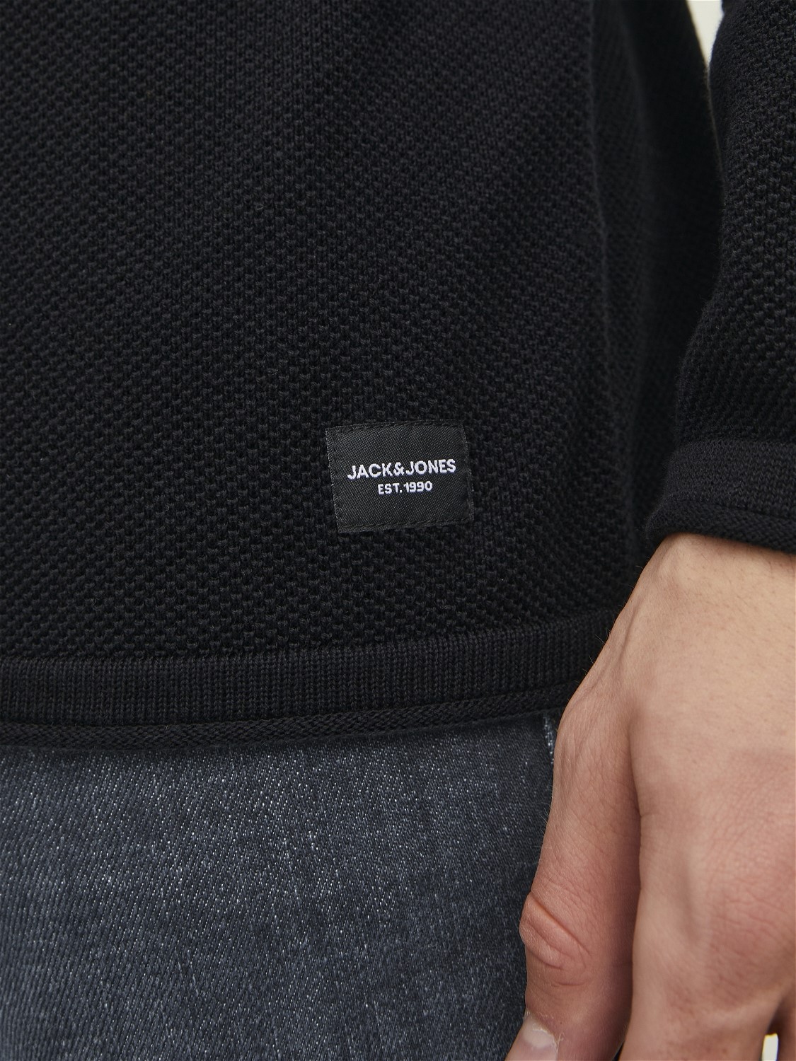 JACK & JONES Hill knit roll neck slim fit, heren pullover katoen met col, zwart