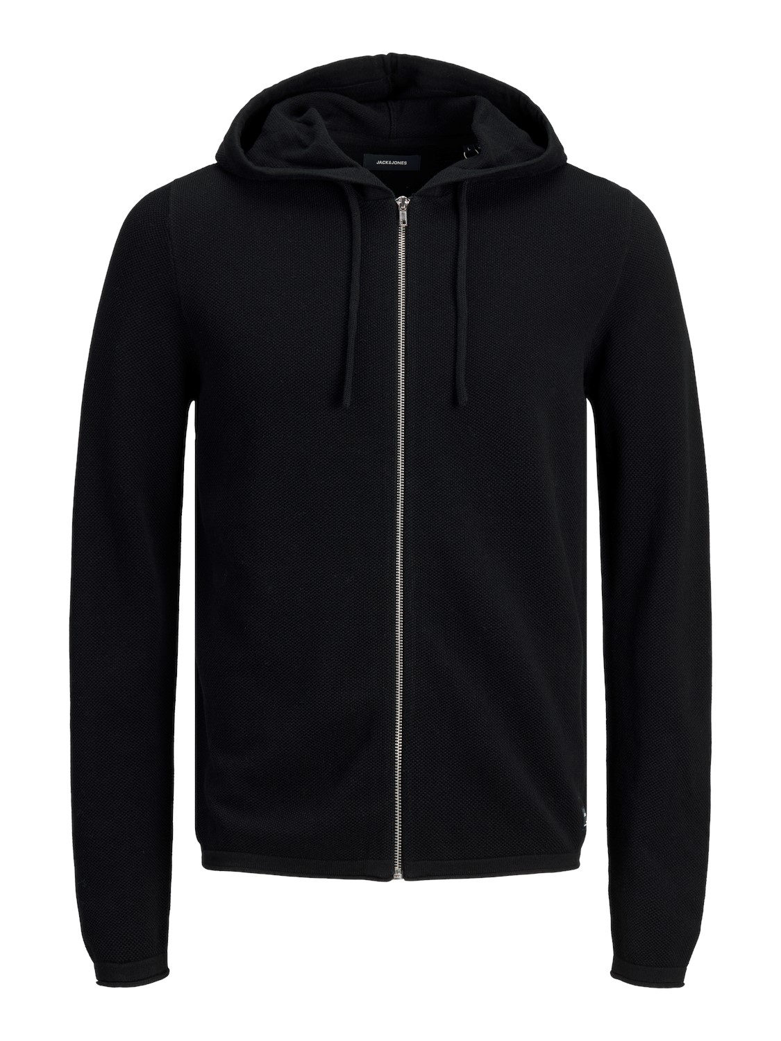 JACK & JONES Hill knit cardigan slim fit, heren vest katoen met capuchon, zwart