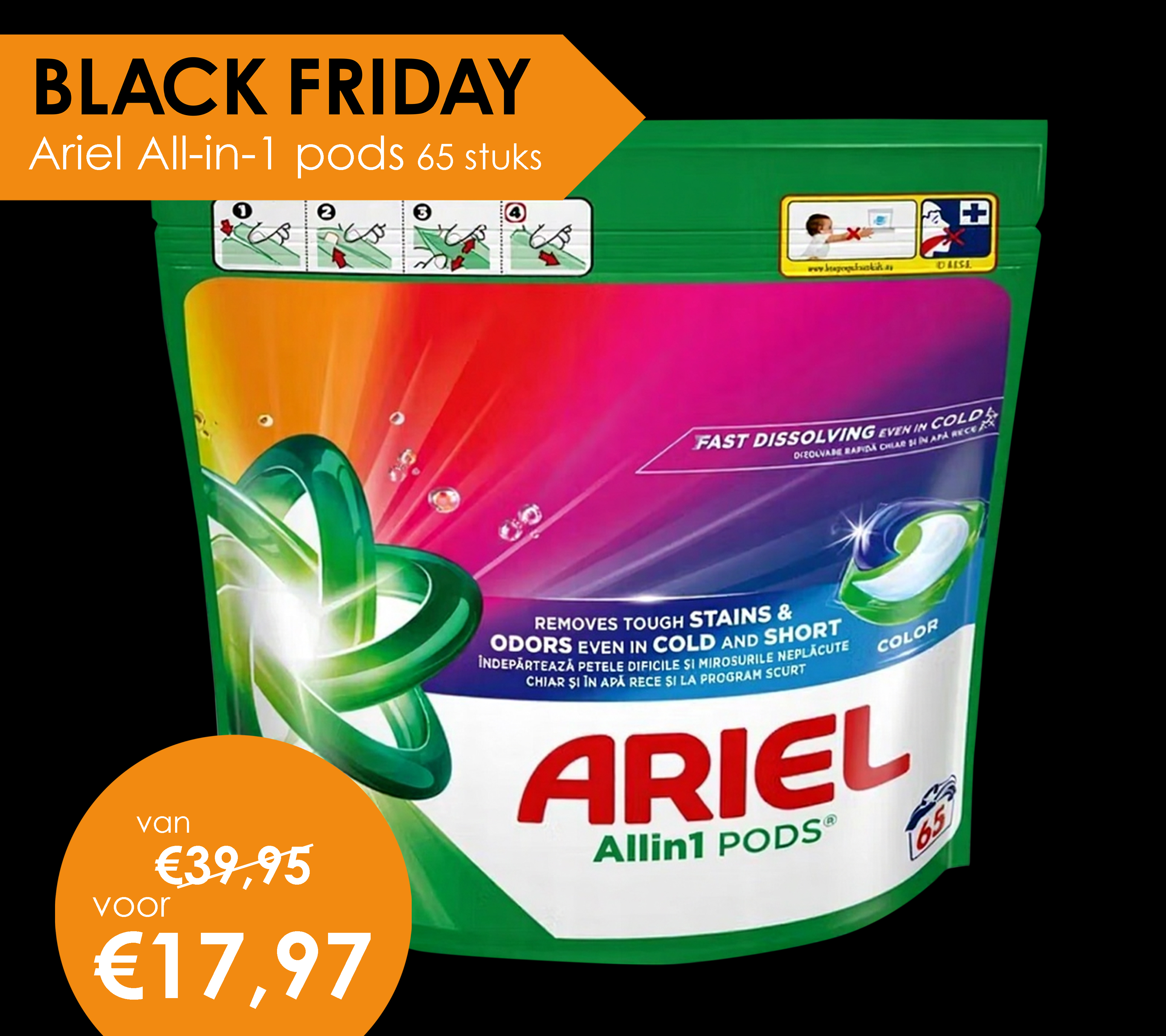 Ariel all-in-1 wasmiddel pods van 39,95 voor 17,97 bij HemdVoorHem.nl