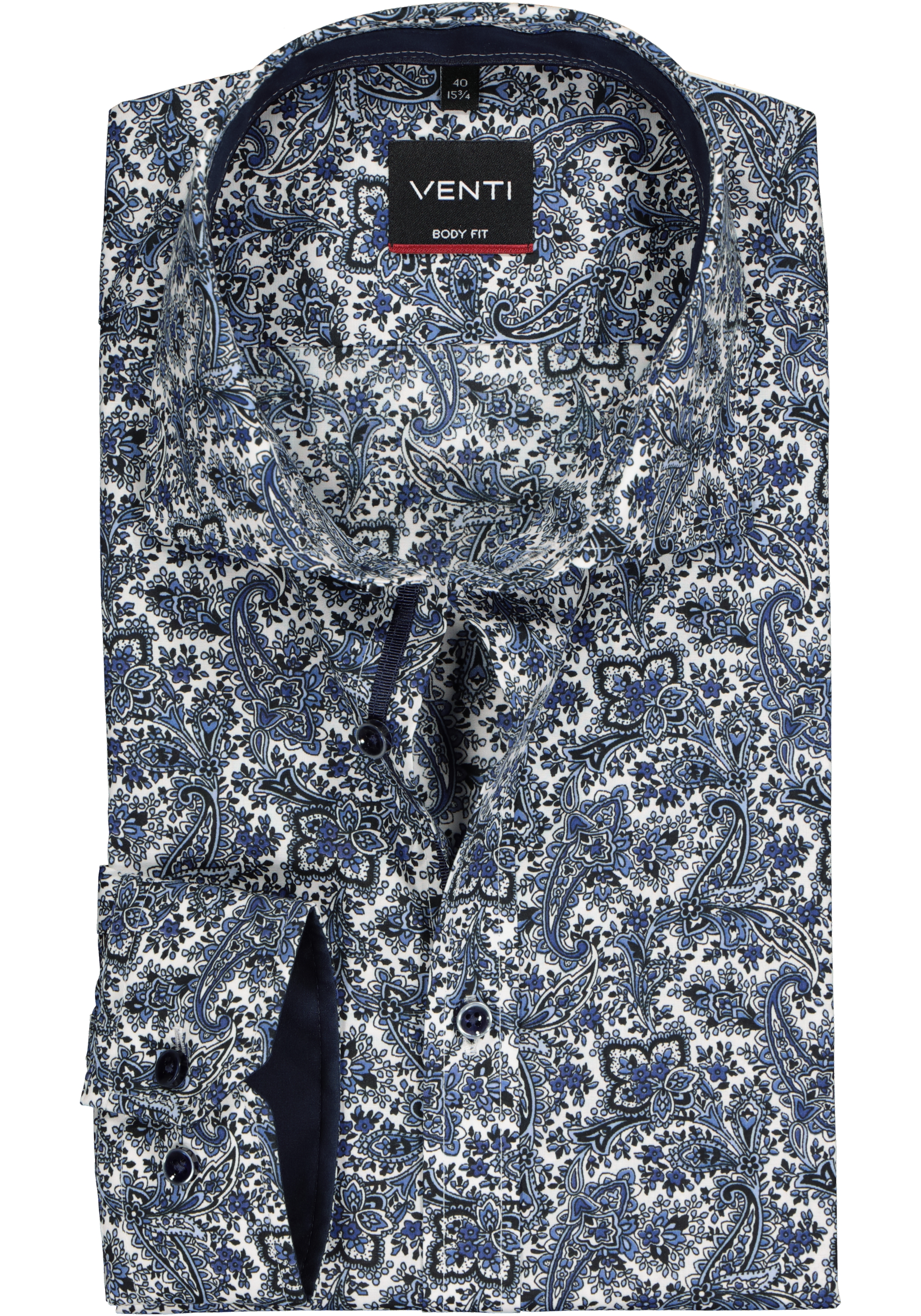 VENTI body fit overhemd, blauw paisley dessin (contrast)