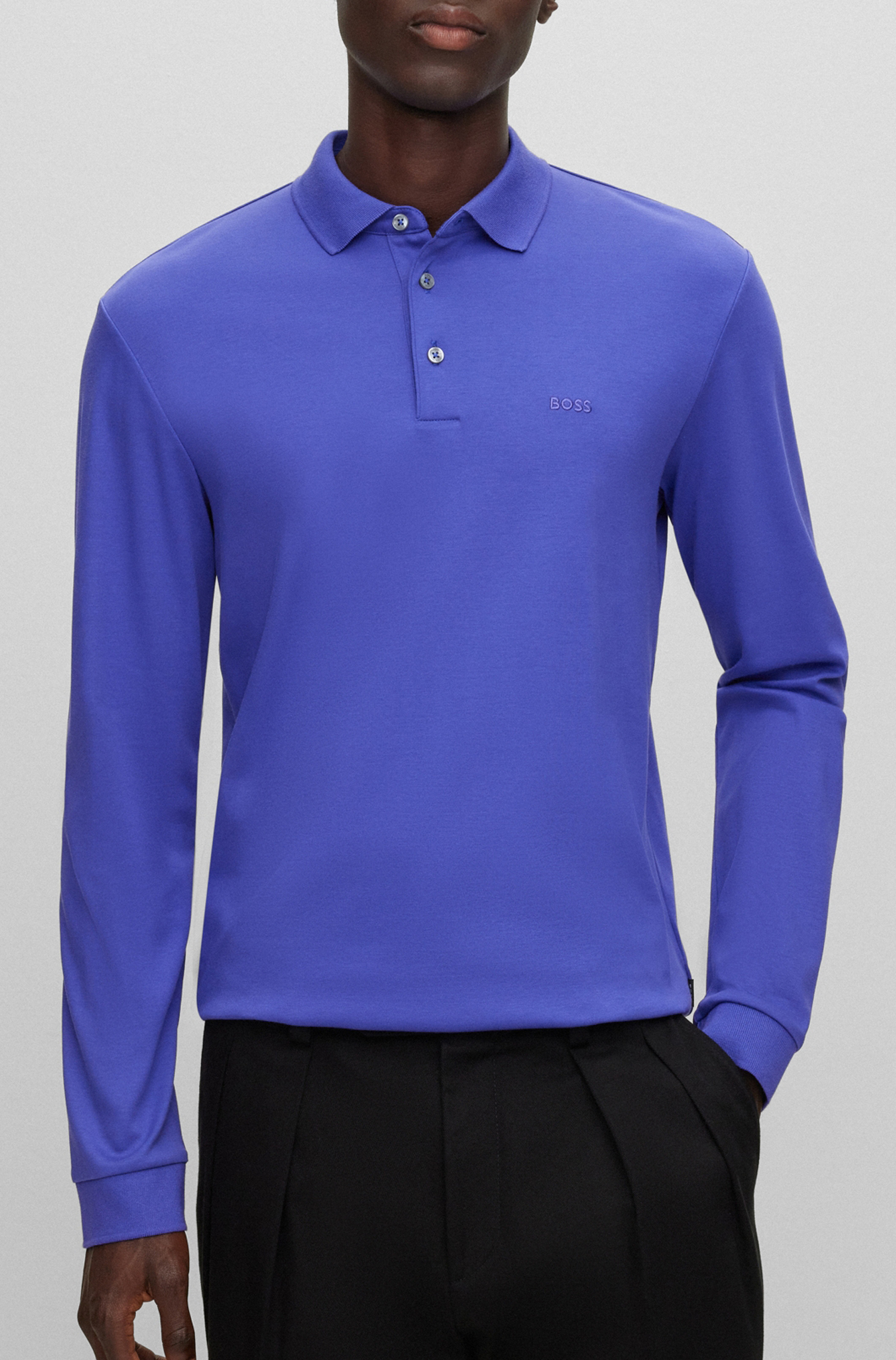 BOSS Pado regular fit polo lange mouw, jersey, donkerpaars