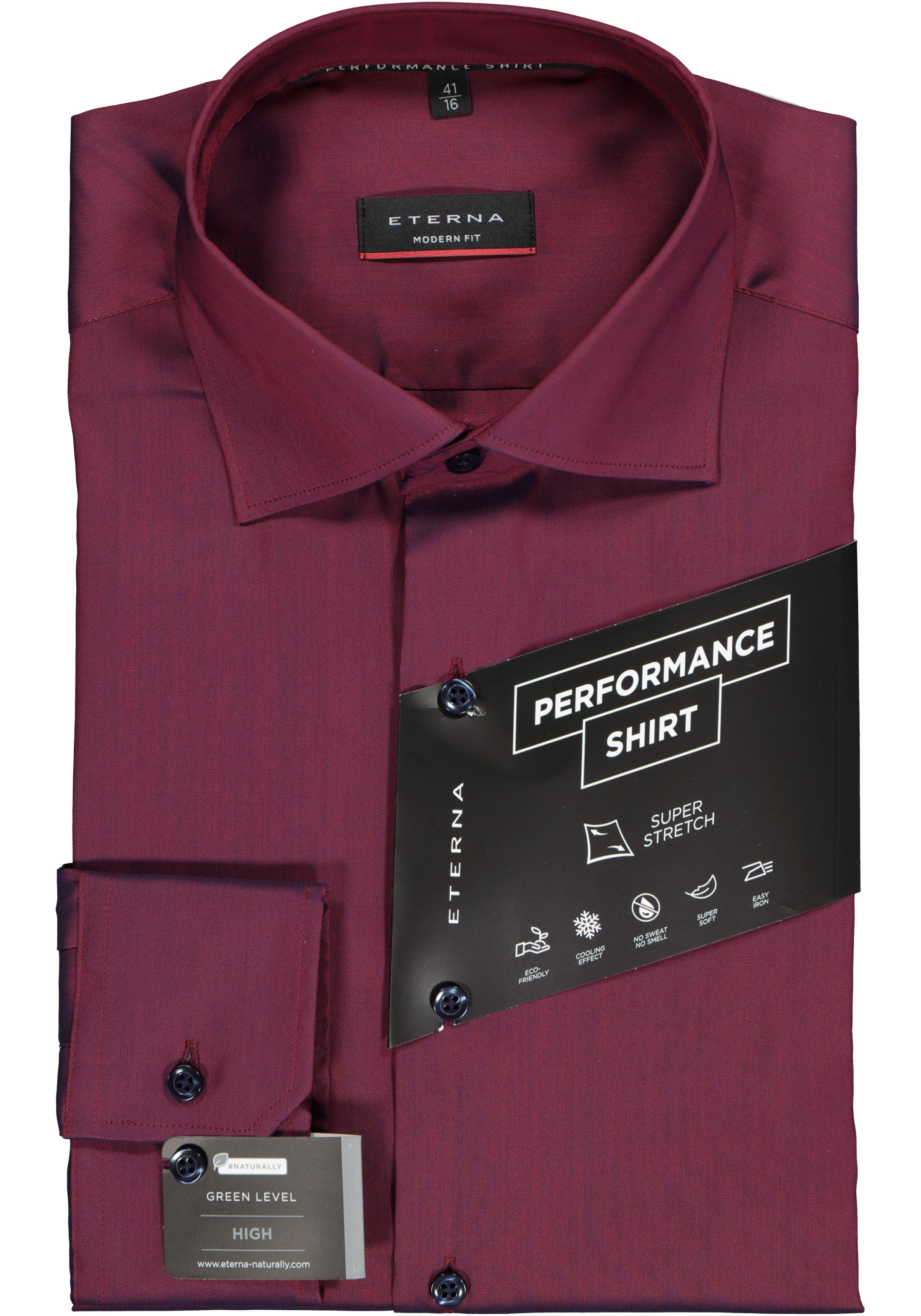 ETERNA modern fit overhemd, superstretch lyocell heren overhemd, bordeaux rood