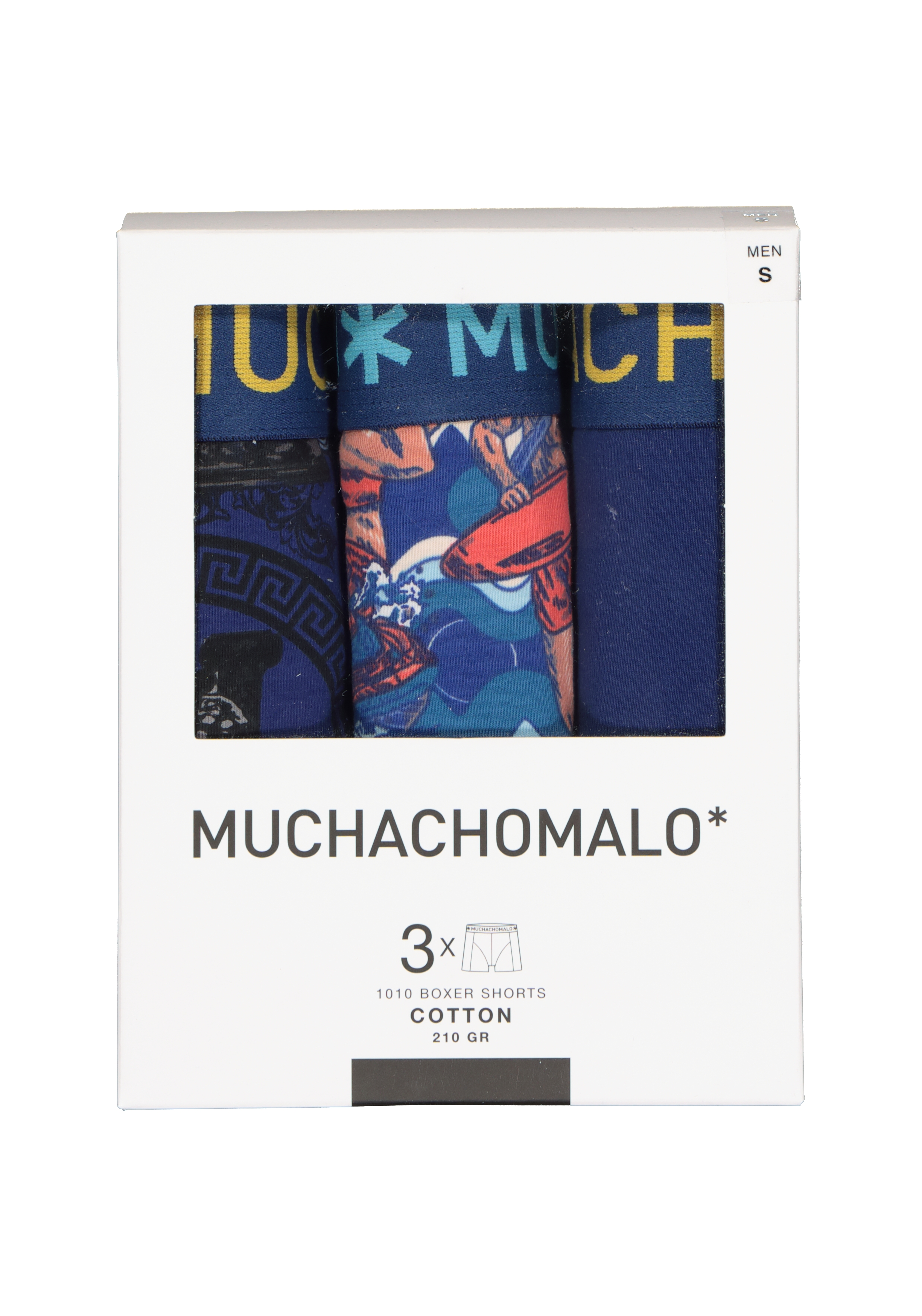 Muchachomalo heren boxershorts (3-pack), shorts Hercules Baywatch, print, blauw