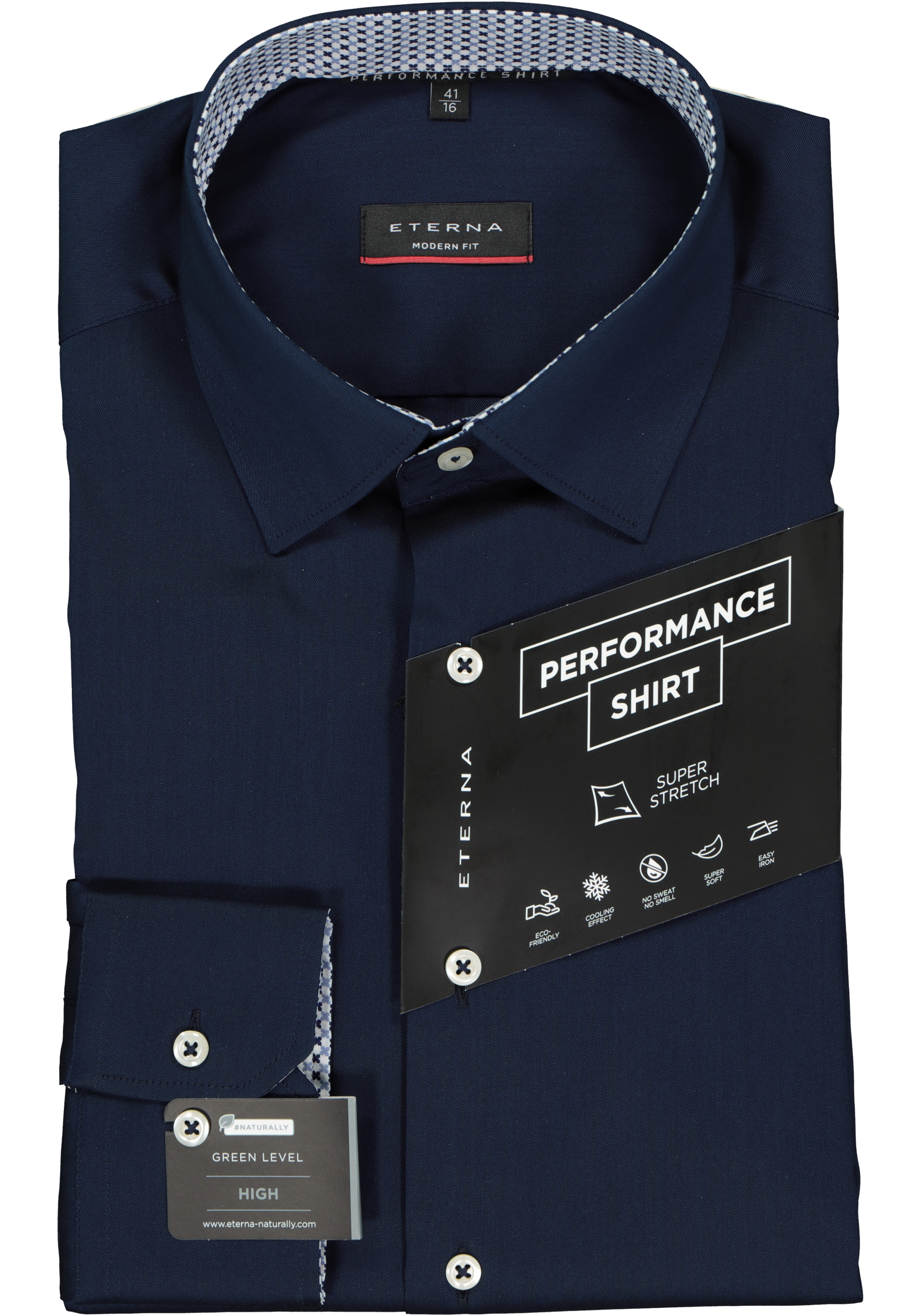 ETERNA modern fit overhemd, superstretch lyocell heren overhemd, donkerblauw (contrast)