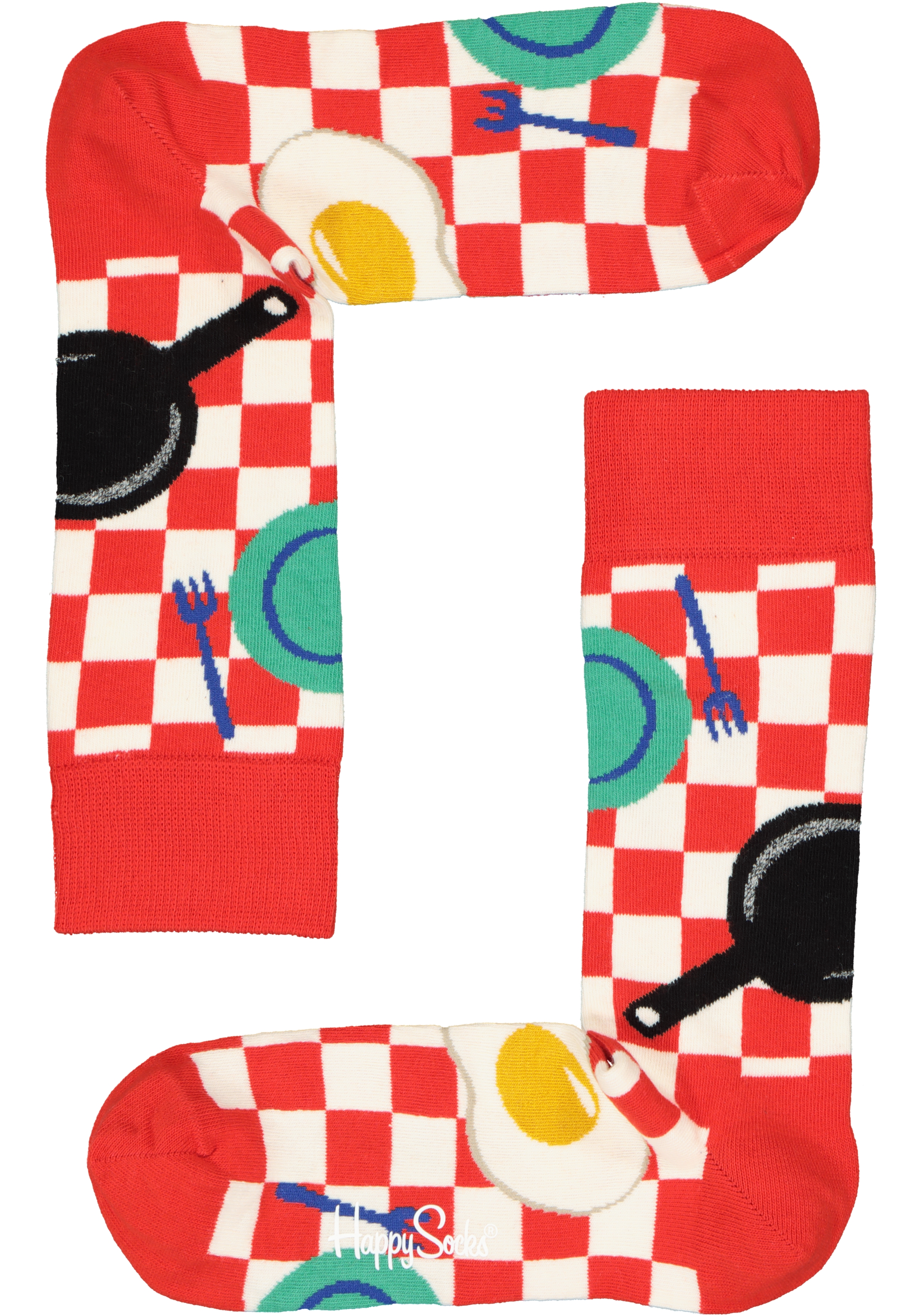 Happy Socks Early Bird Sock, unisex sokken, rood en wit met ei