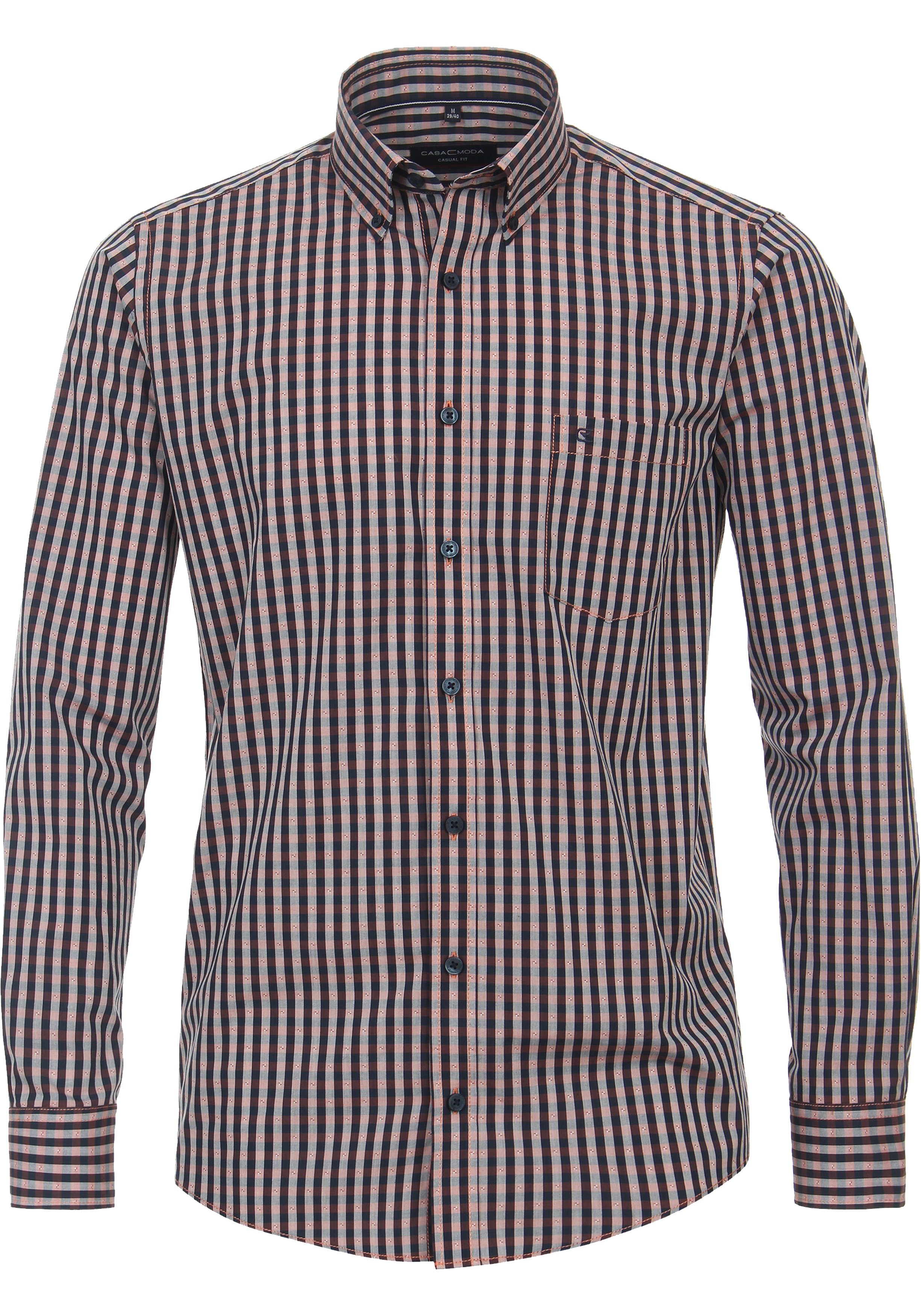 CASA MODA Sport casual fit overhemd, mouwlengte 72 cm, dobby, blauw met wit en oranje geruit