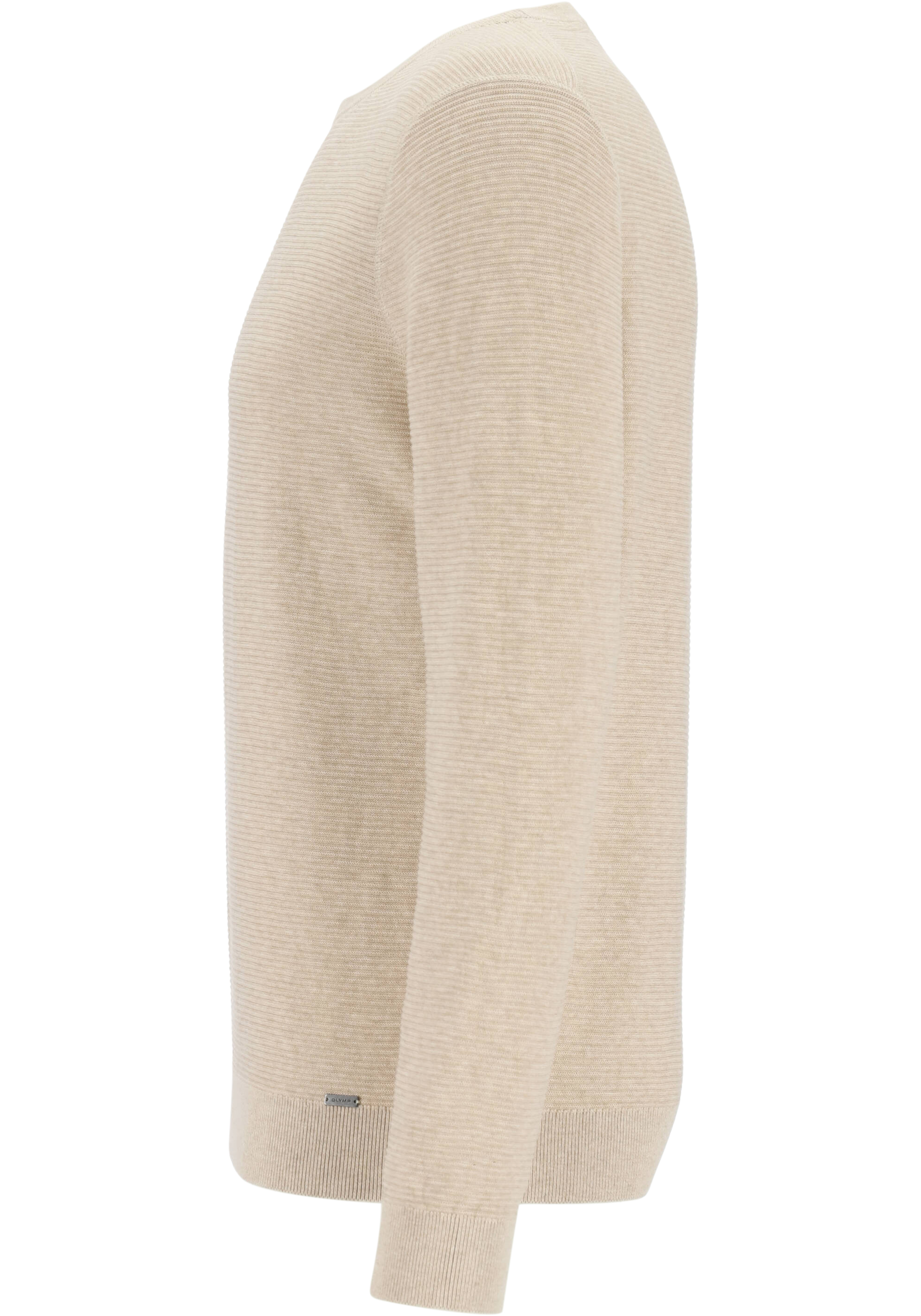 OLYMP modern fit trui katoen, structuur, O-hals, beige