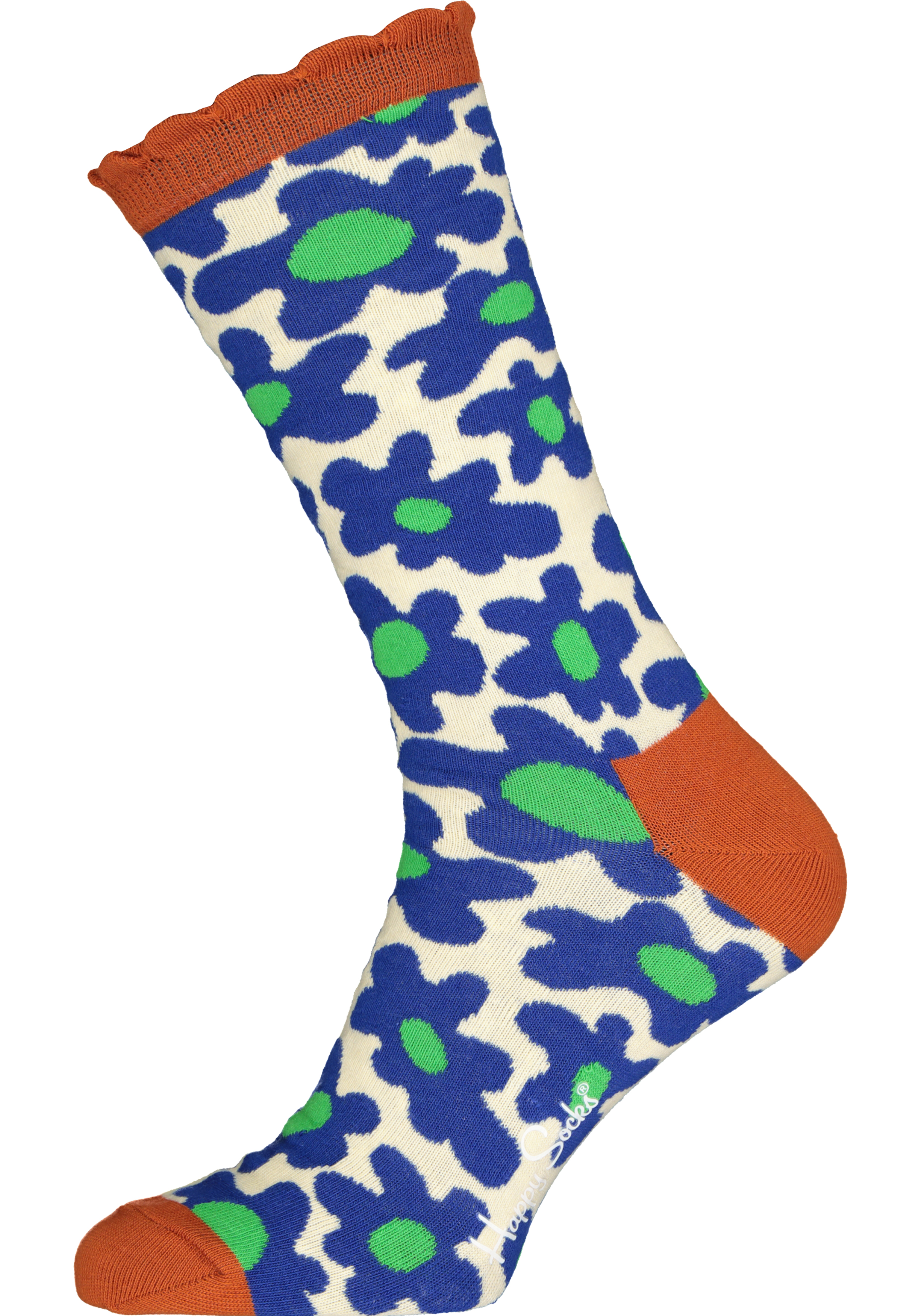 Happy Socks Flower Shot Sock, wit met blauwe bloemen