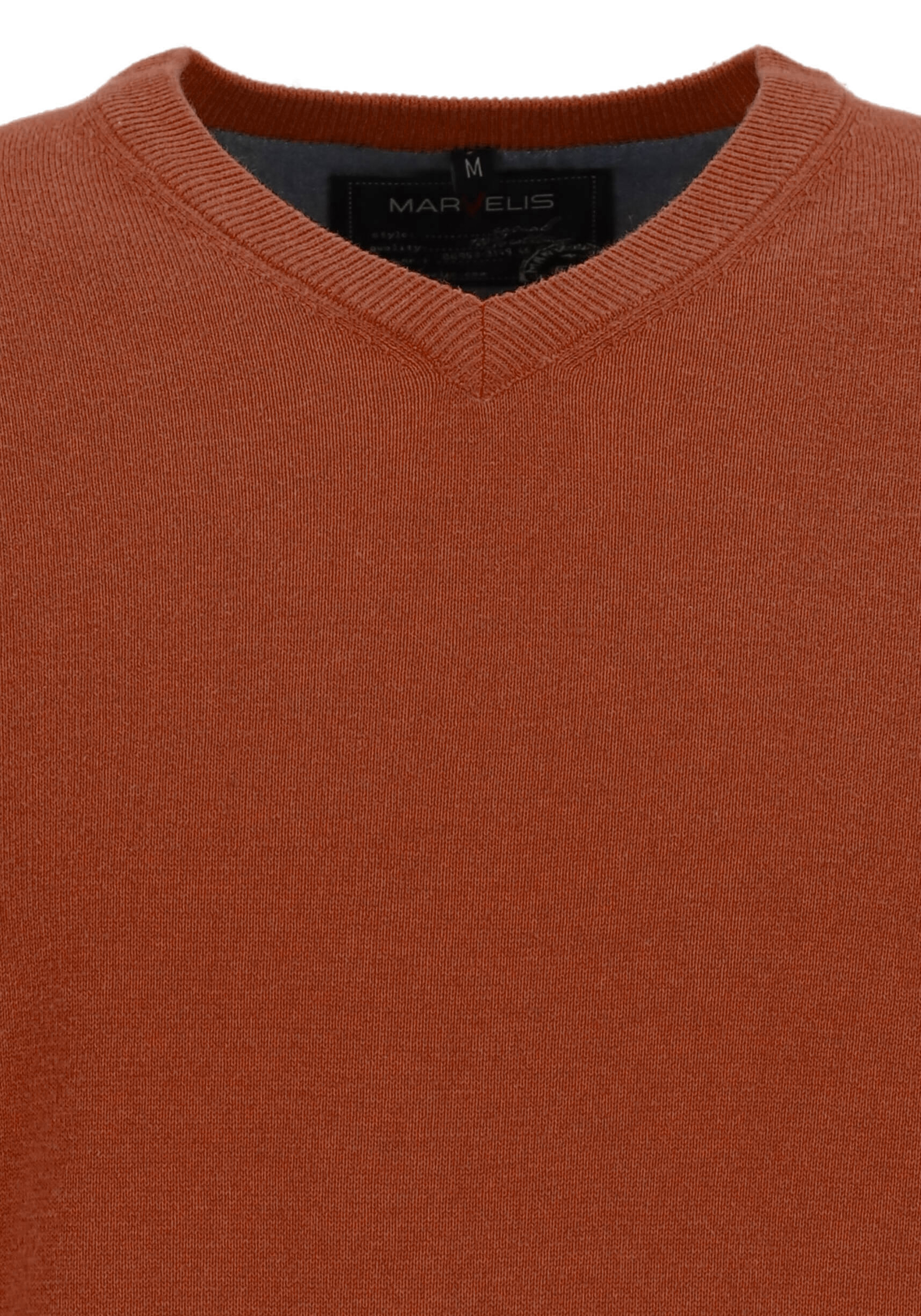 MARVELIS modern fit trui katoen, V-hals, roestbruin