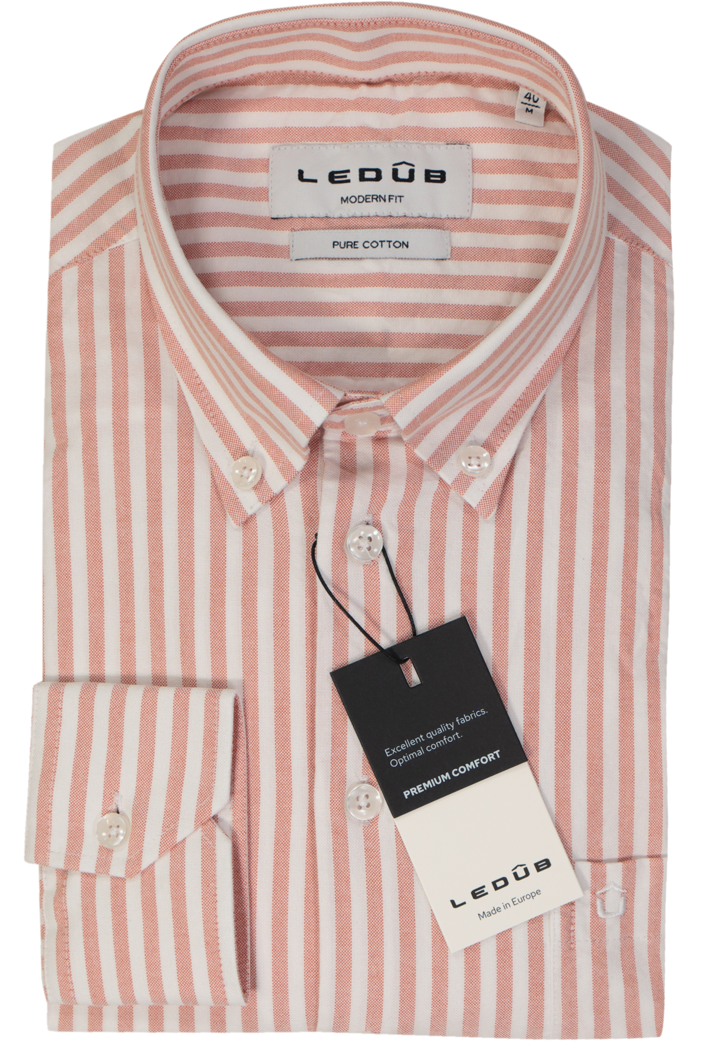Ledub modern fit overhemd, popeline, middenoranje gestreept
