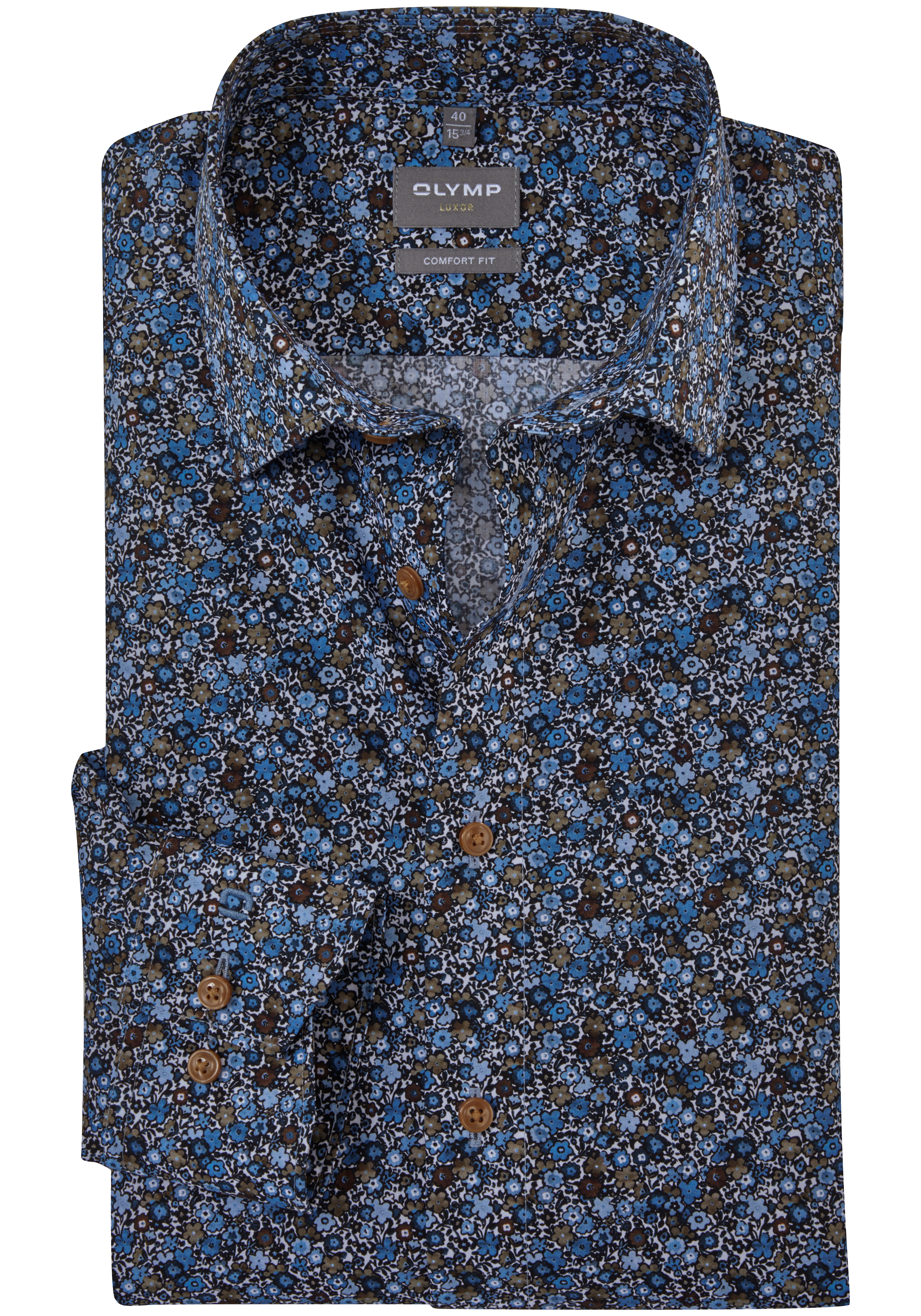 OLYMP comfort fit overhemd, popeline, marine blauw dessin