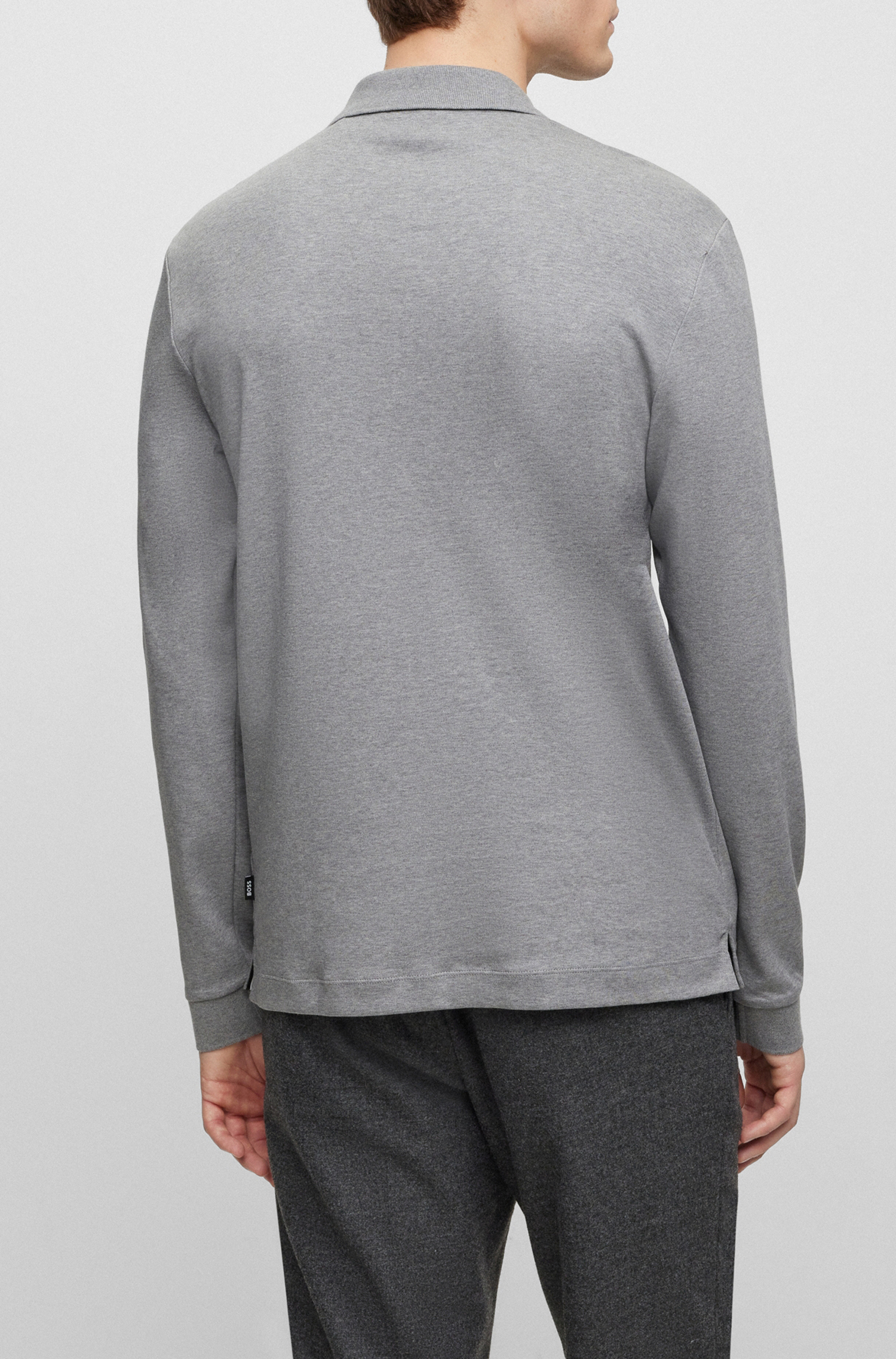 BOSS Pado regular fit polo lange mouw, jersey, middengrijs